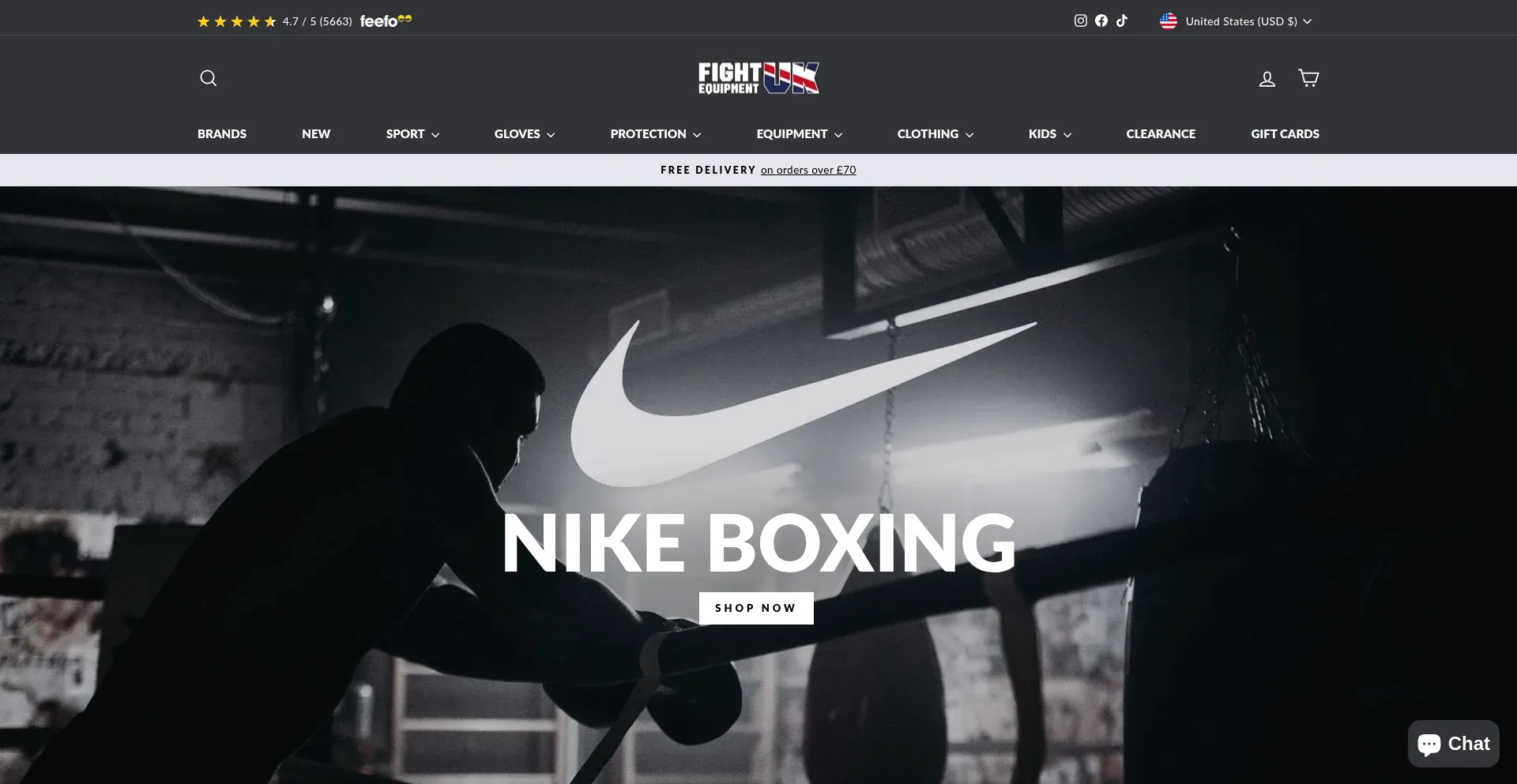Website screenshot of Fightequipmentuk.com