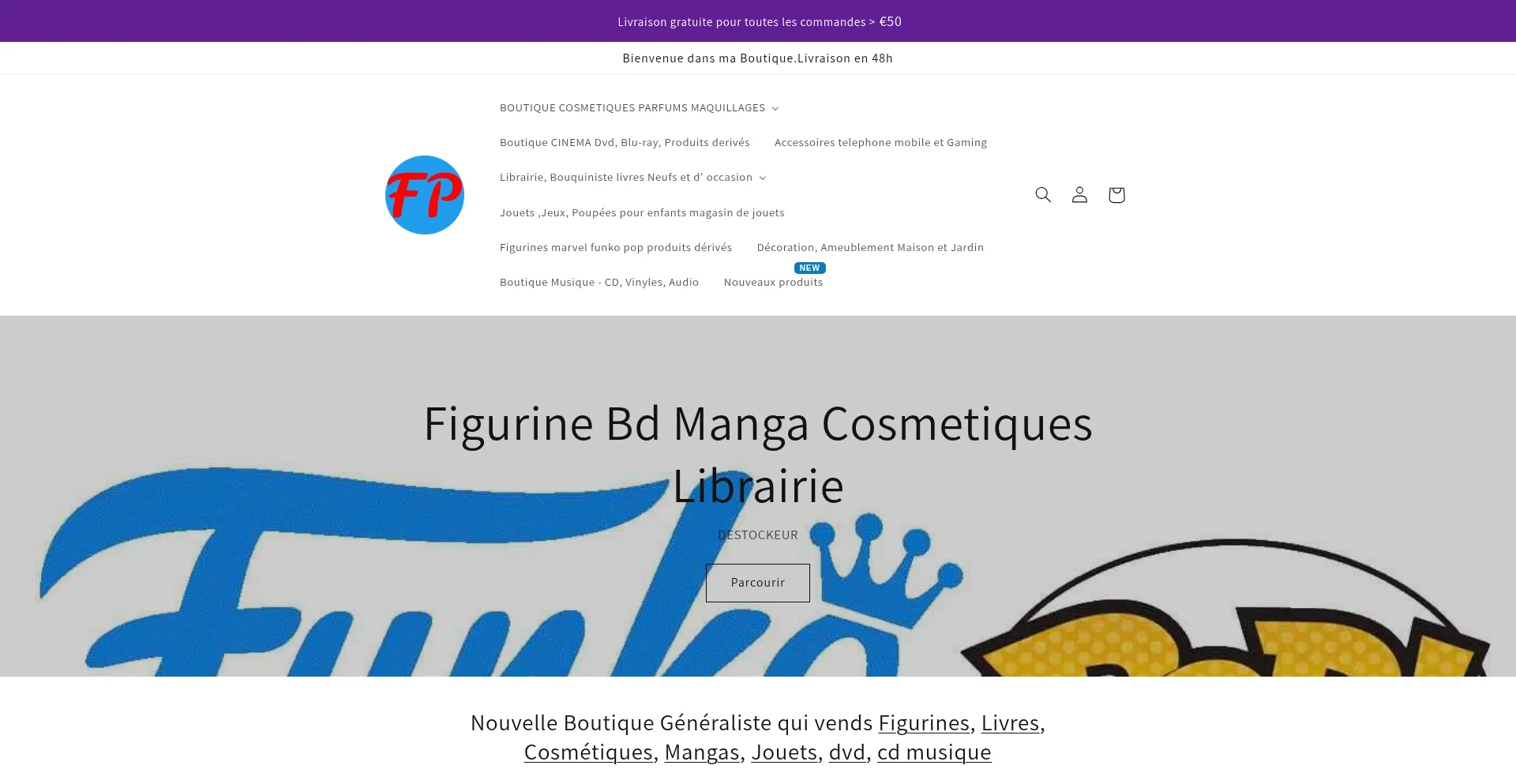 Website screenshot of Figurineandpop.myshopify.com
