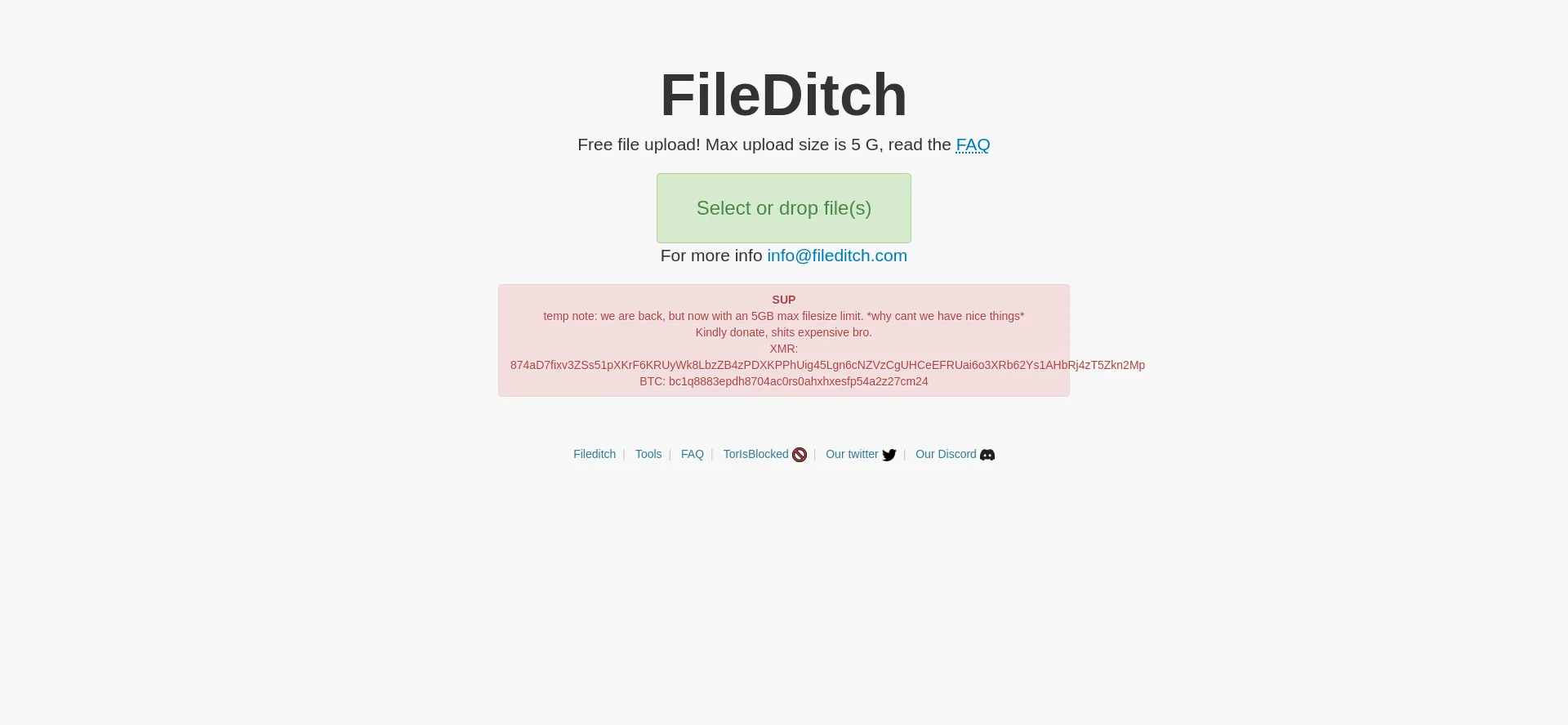 Website screenshot of Fileditch.com