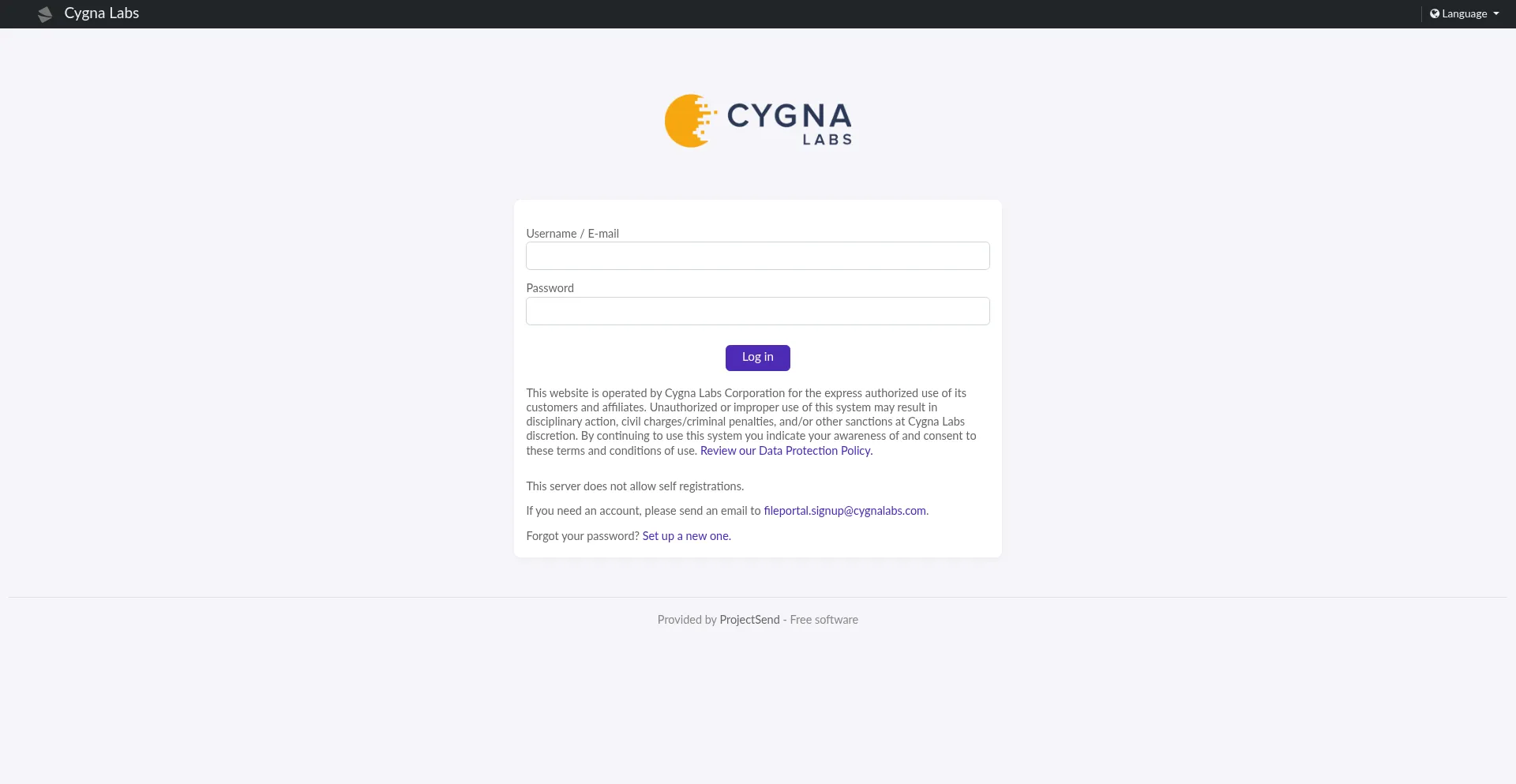Website screenshot of Fileportal.cygnalabs.com