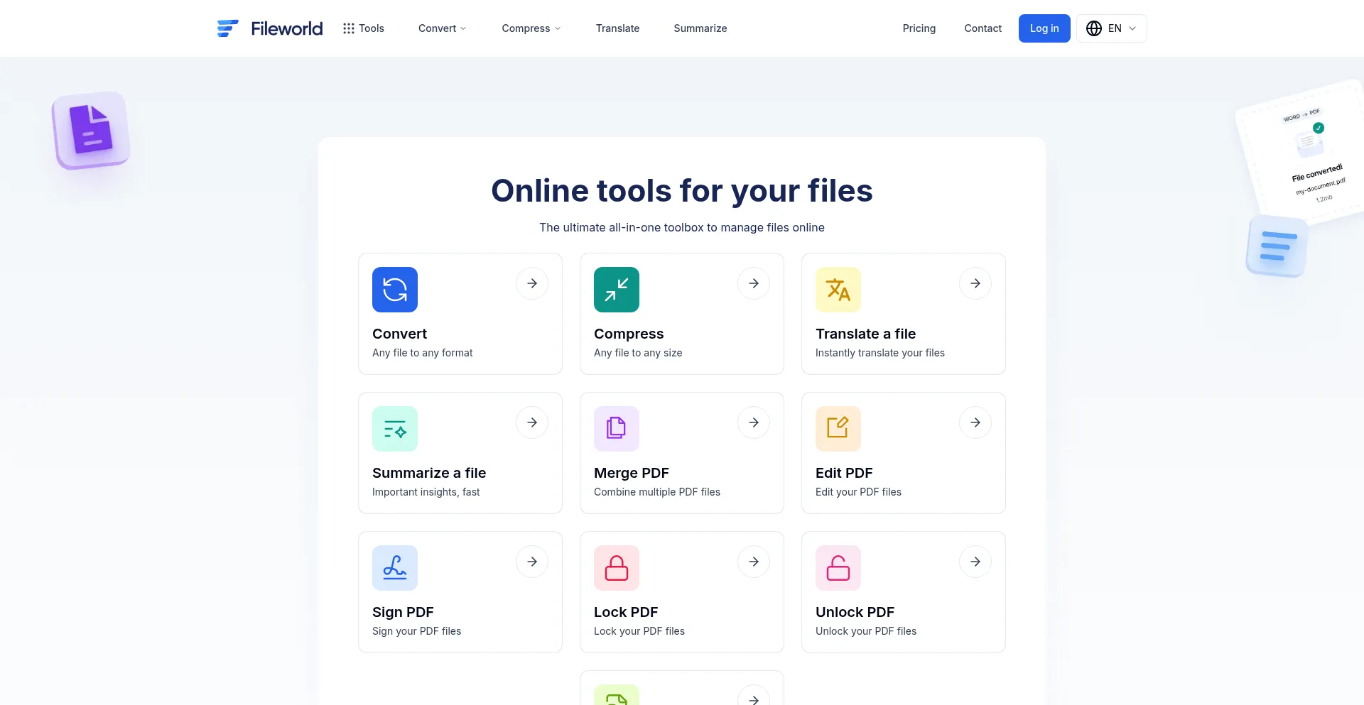 Website screenshot of Fileworld.co