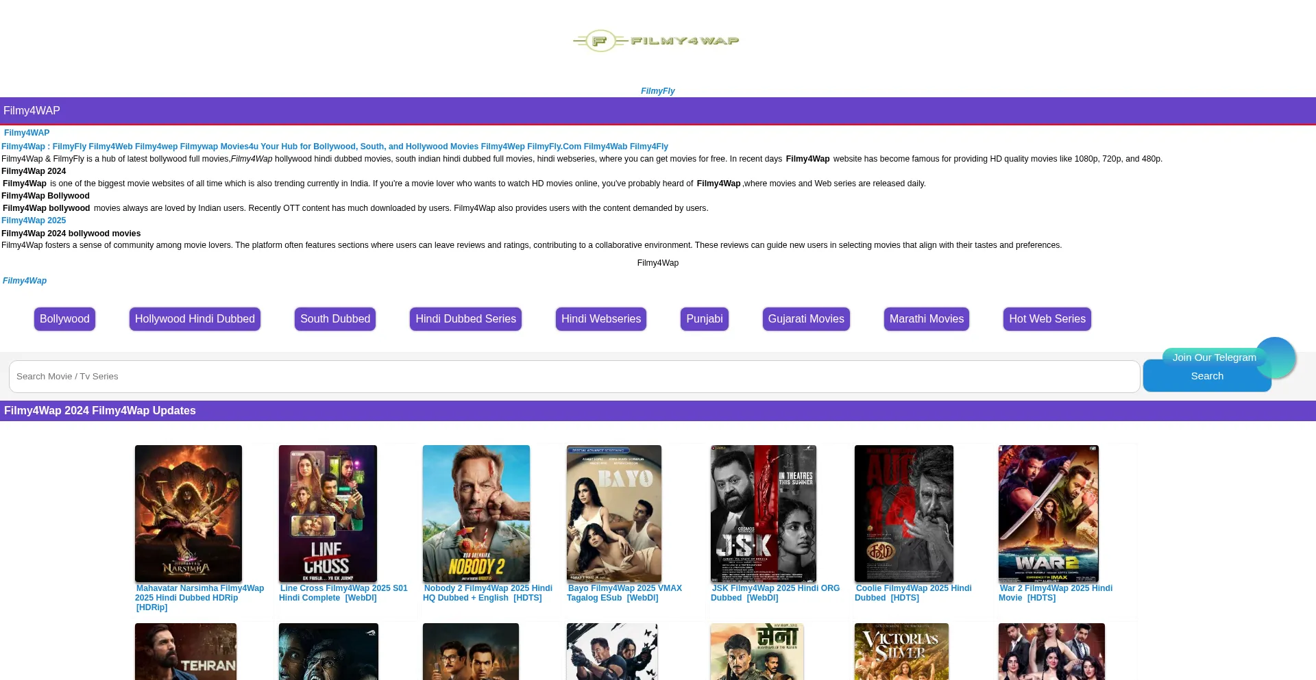Website screenshot of Filmy.mobi