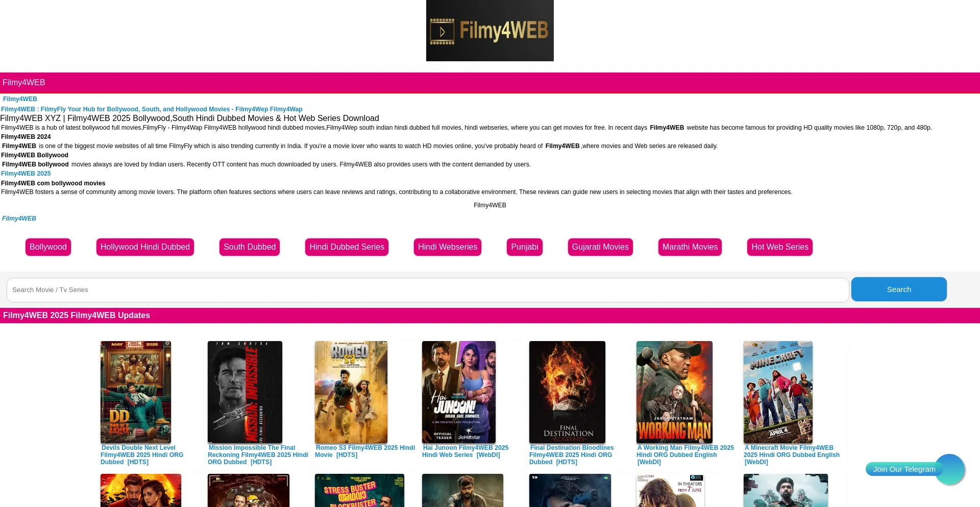 Website screenshot of Filmy4web.hair