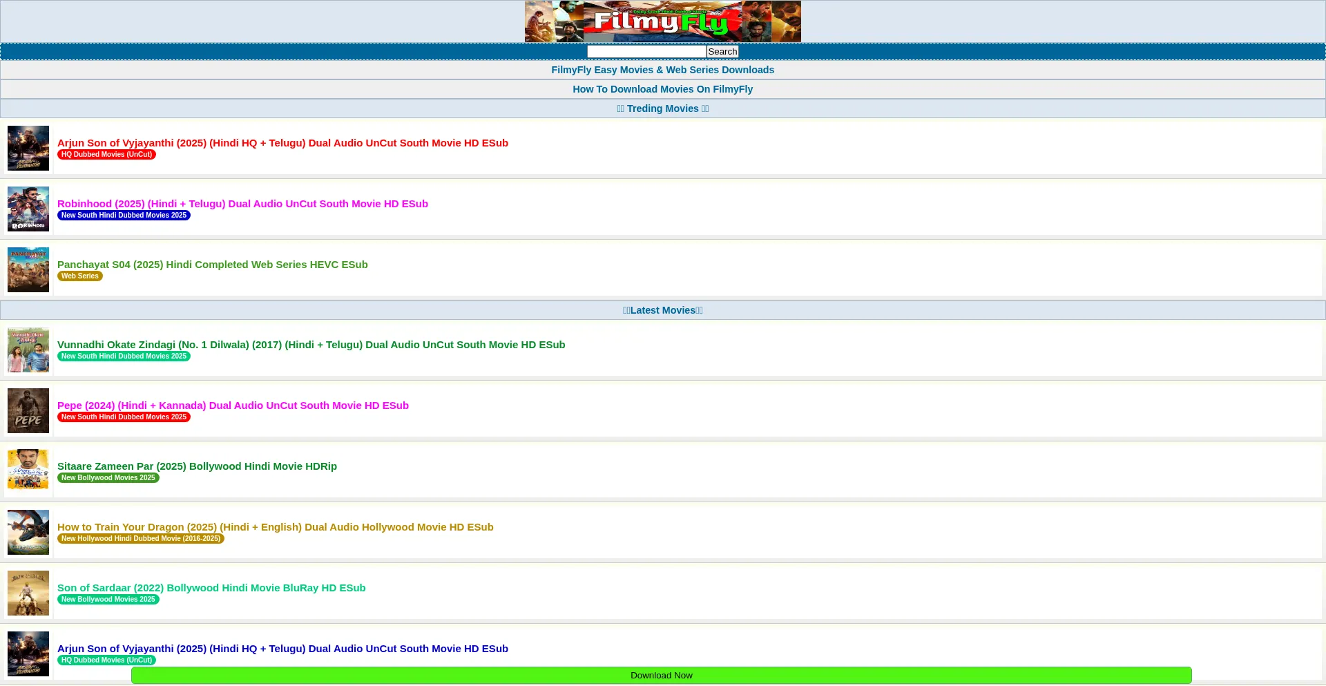 Website screenshot of Filmyfly.party
