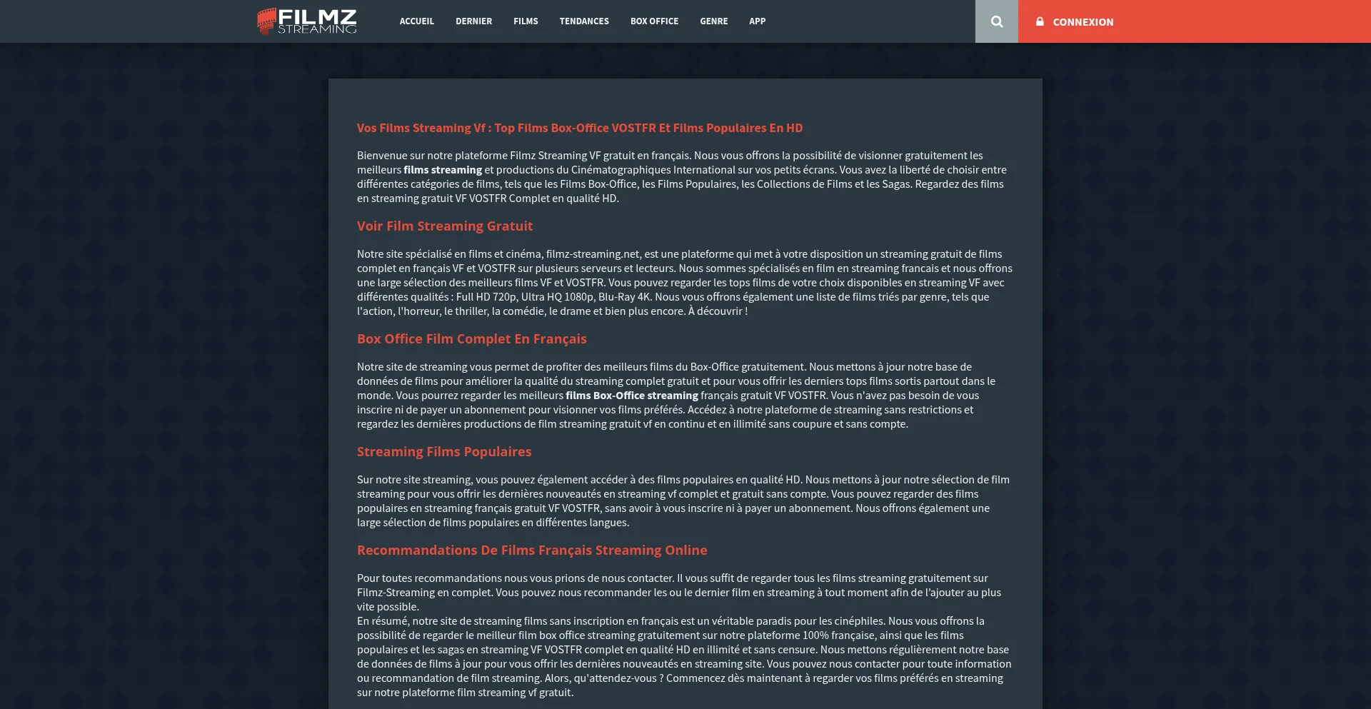 Website screenshot of Filmz-streaming.net