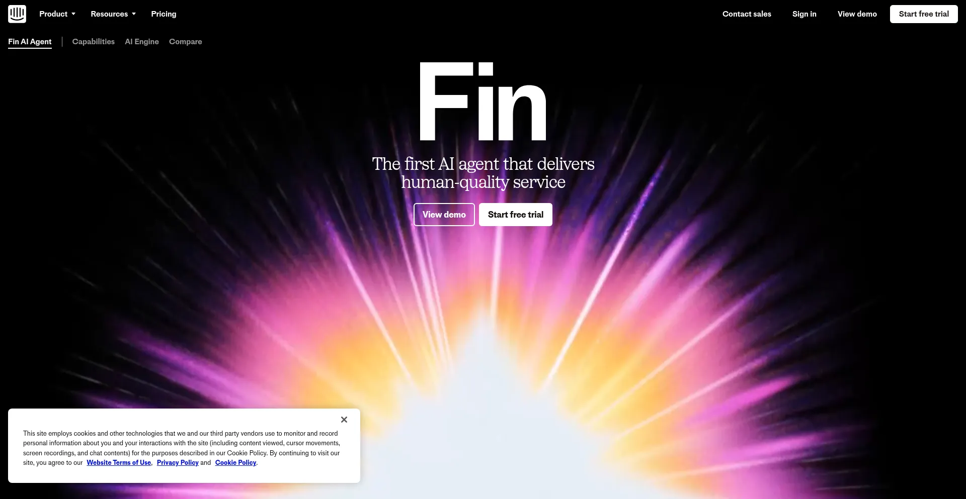 Website screenshot of Fin.ai