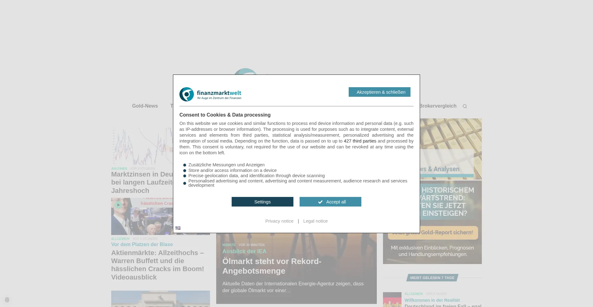 Website screenshot of Finanzmarktwelt.de
