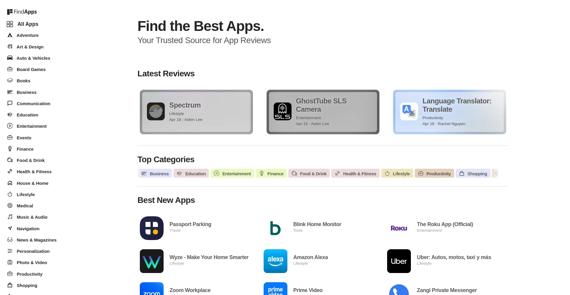 Website screenshot of Findapps.com