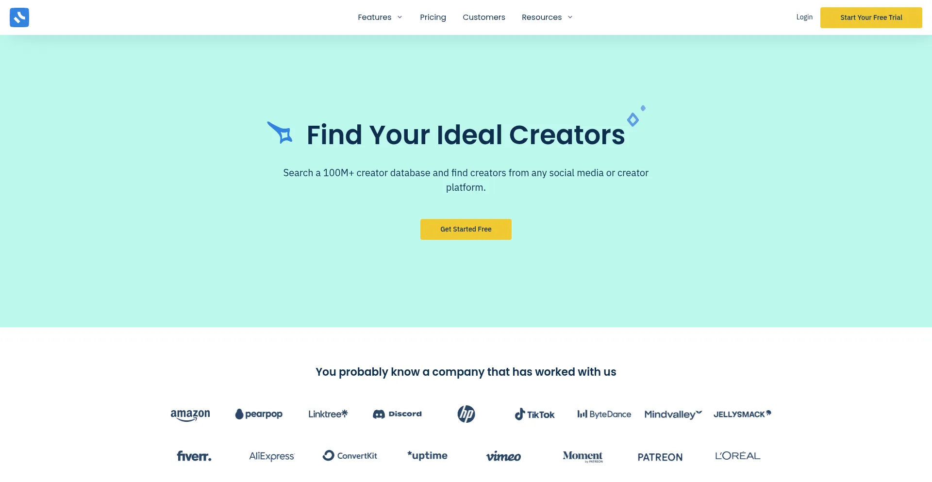 Website screenshot of Findcreators.io