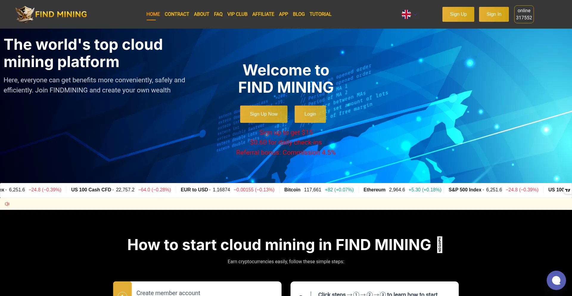 Website screenshot of Findmining.com
