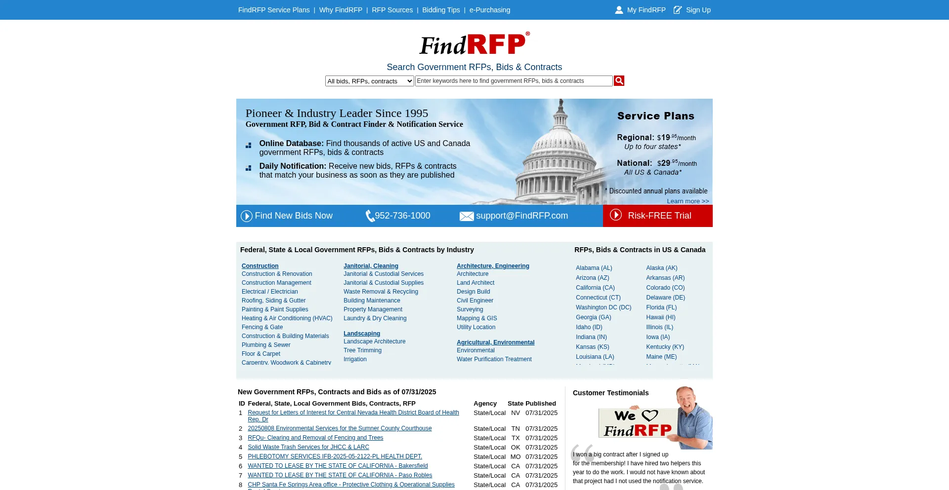 Website screenshot of Findrfp.com