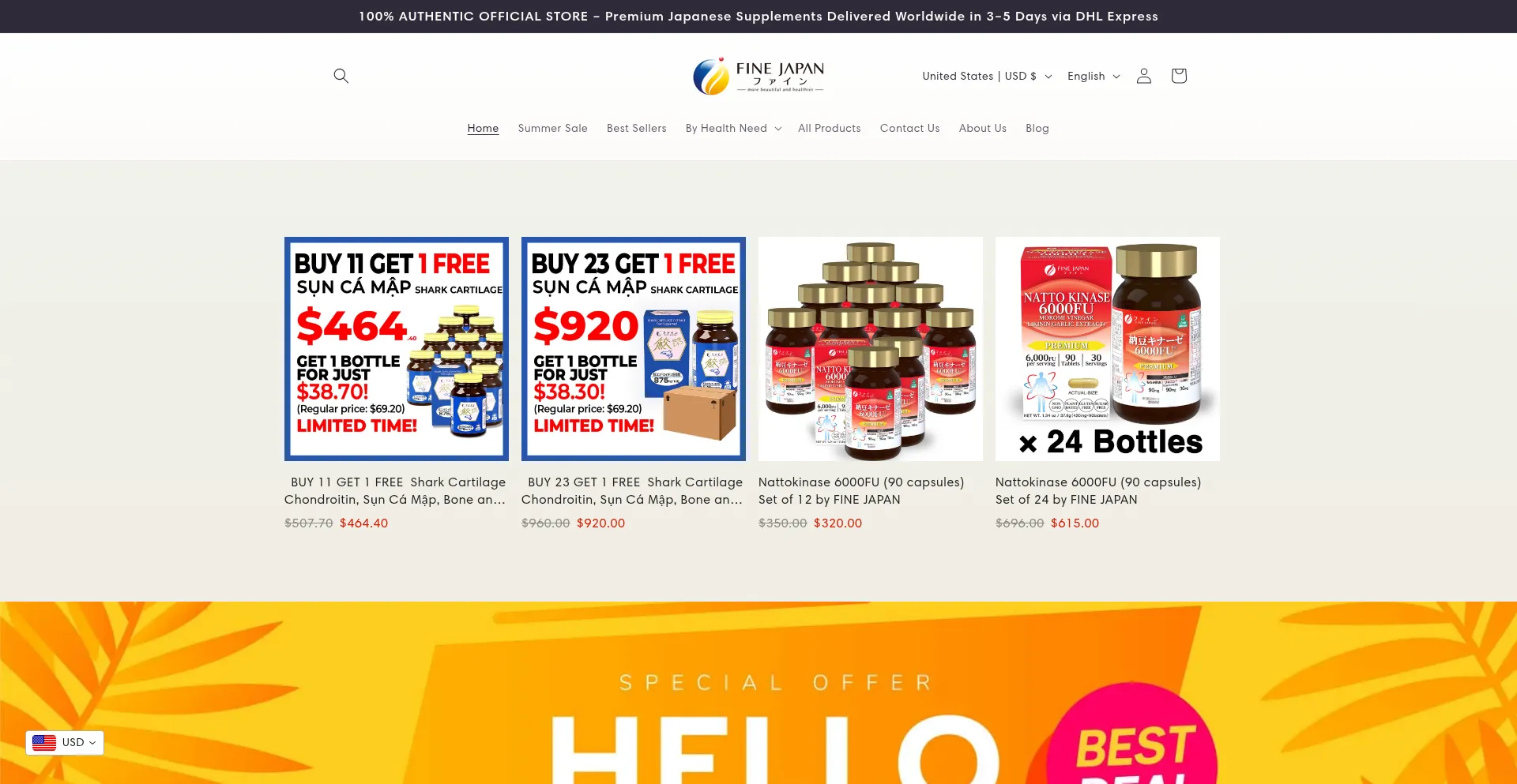 Website screenshot of Fine-japan-global.myshopify.com