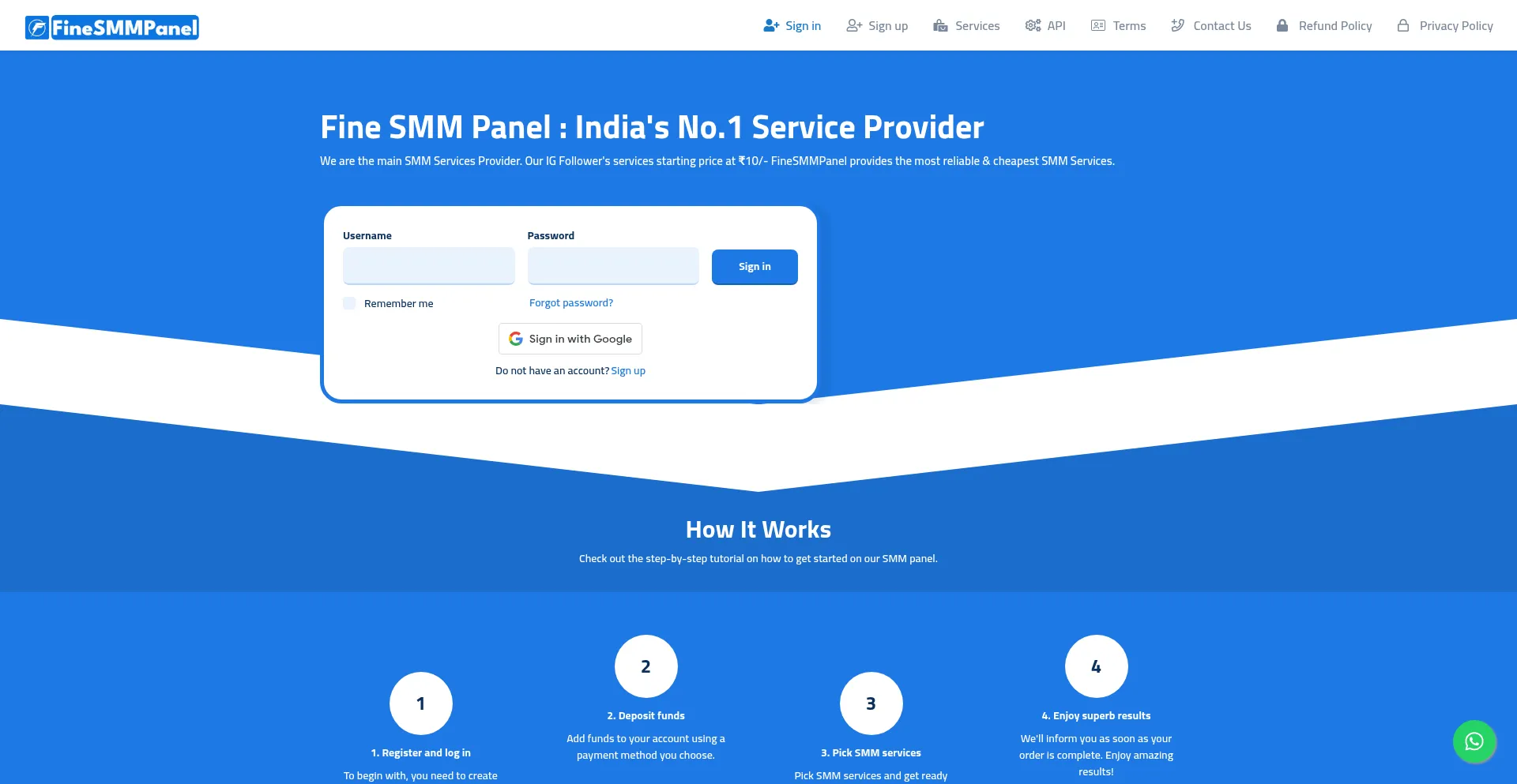 Website screenshot of Finesmmpanel.com