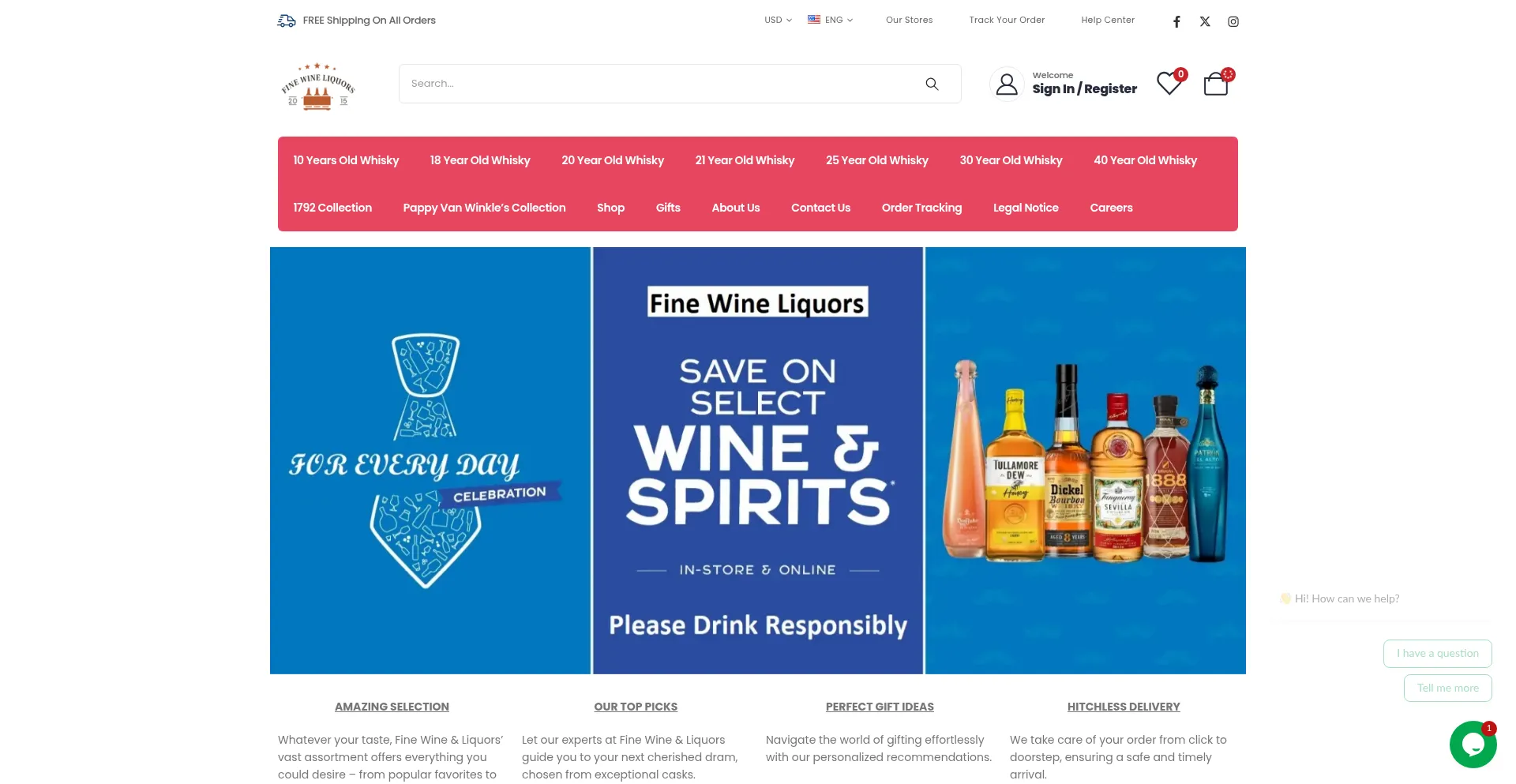 Website screenshot of Finewineliquors.com