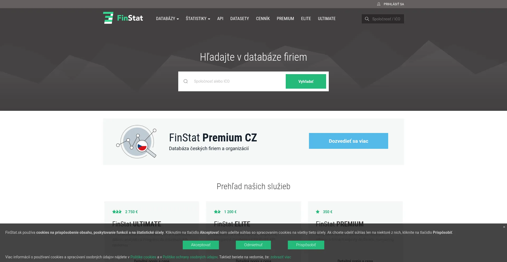 Website screenshot of Finstat.sk