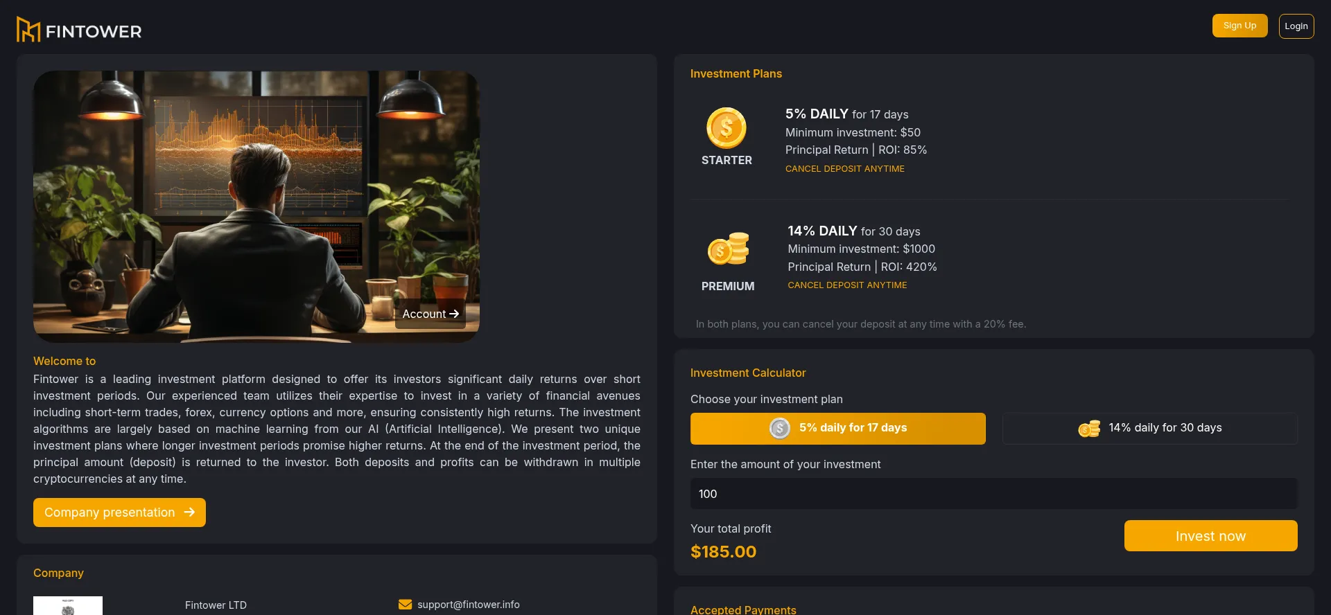 Website screenshot of Fintower.org