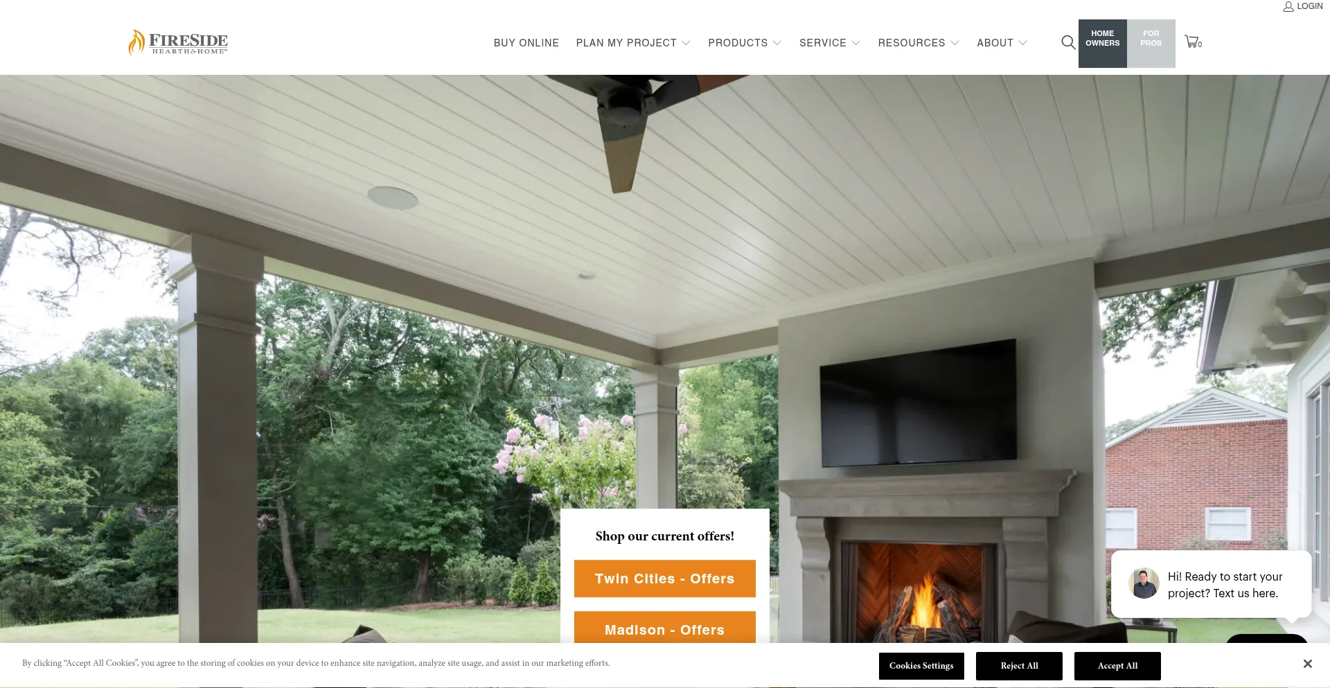 Website screenshot of Fireside.com