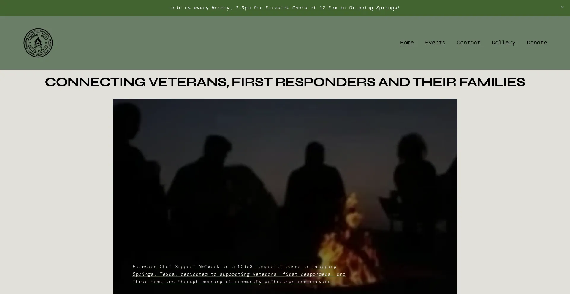 Website screenshot of Firesidechatsupportnetwork.org