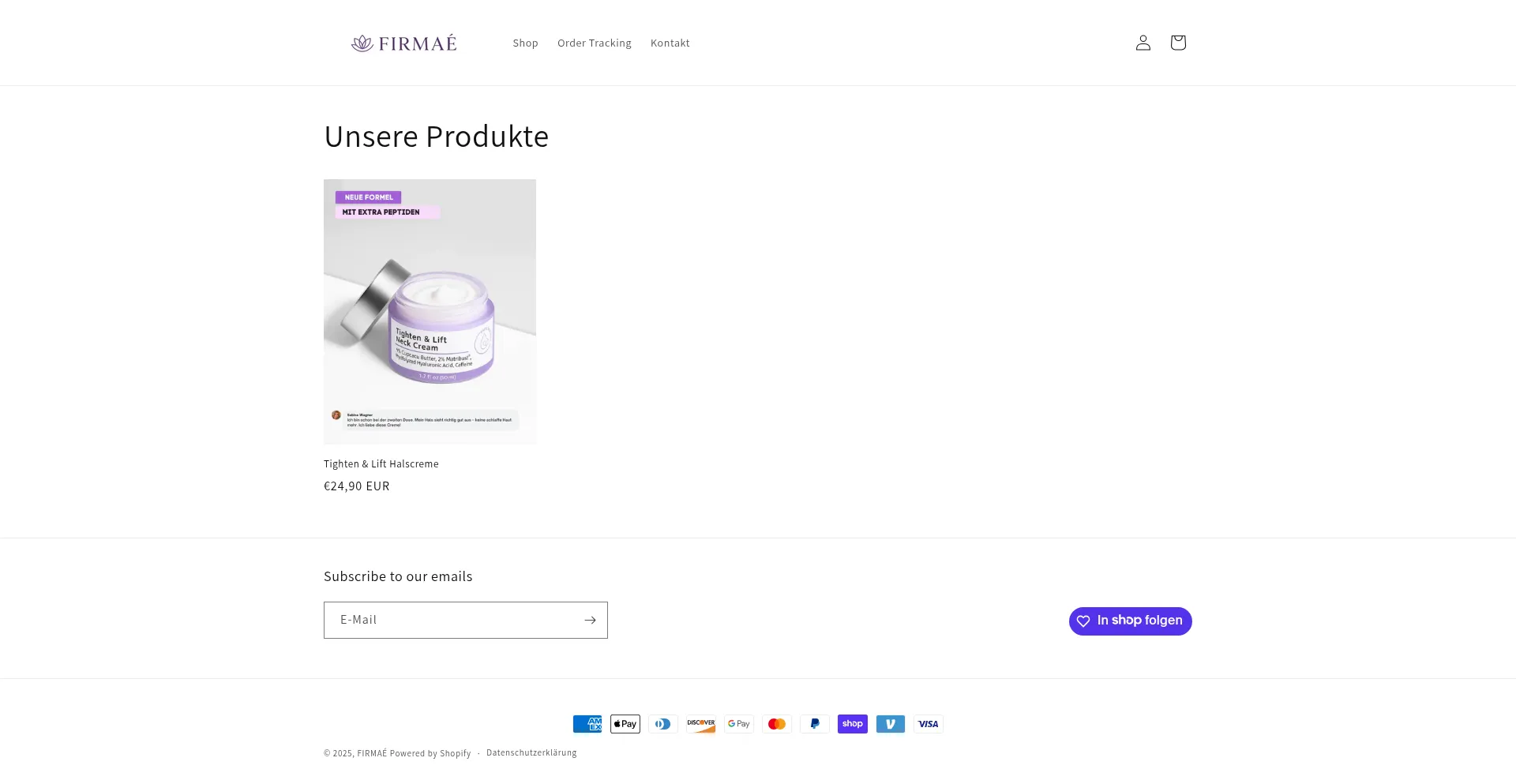 Website screenshot of Firmaeskin.com