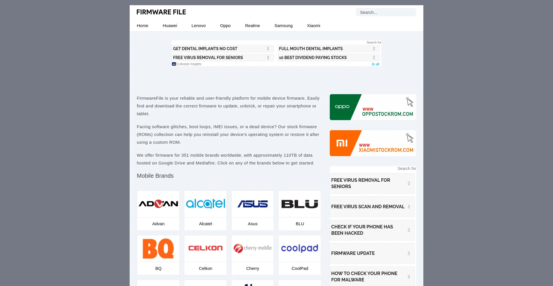Website screenshot of Firmwarefile.com