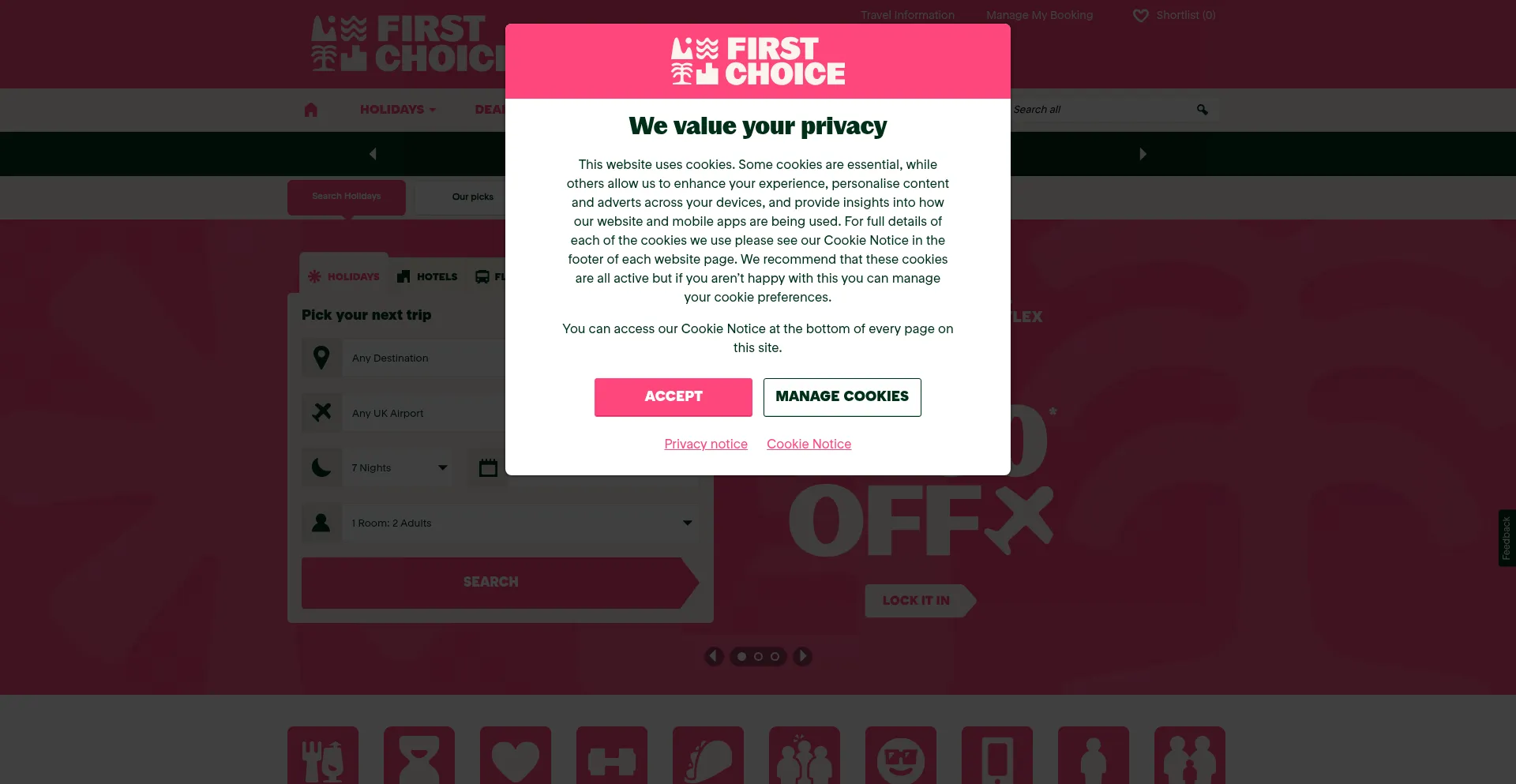 Website screenshot of Firstchoice.co.uk