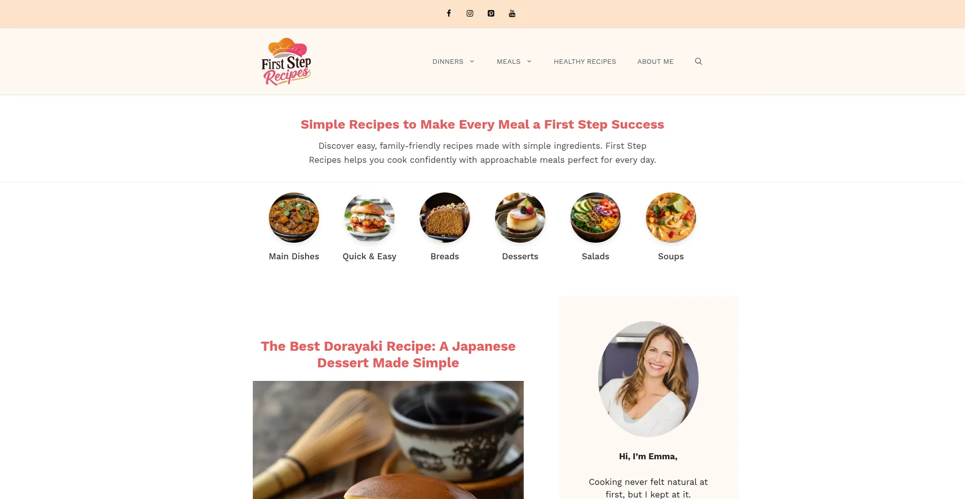 Website screenshot of Firststeprecipes.com