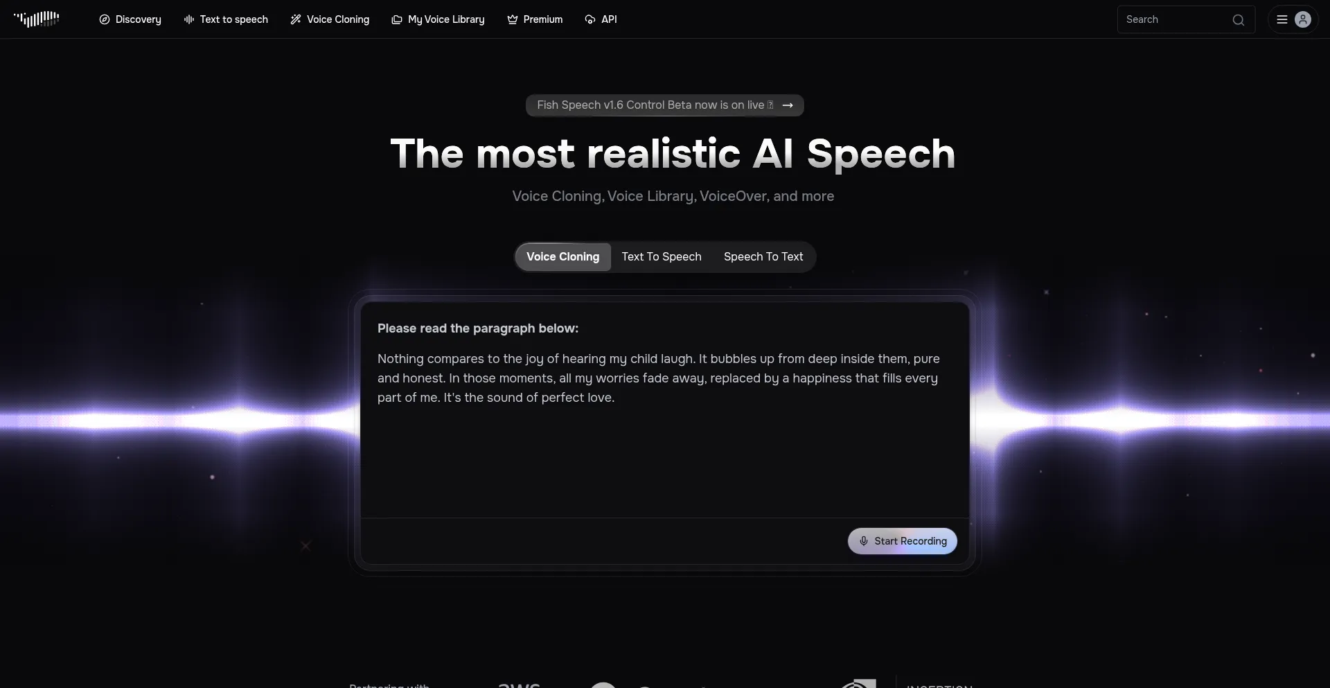 Website screenshot of Fish.audio