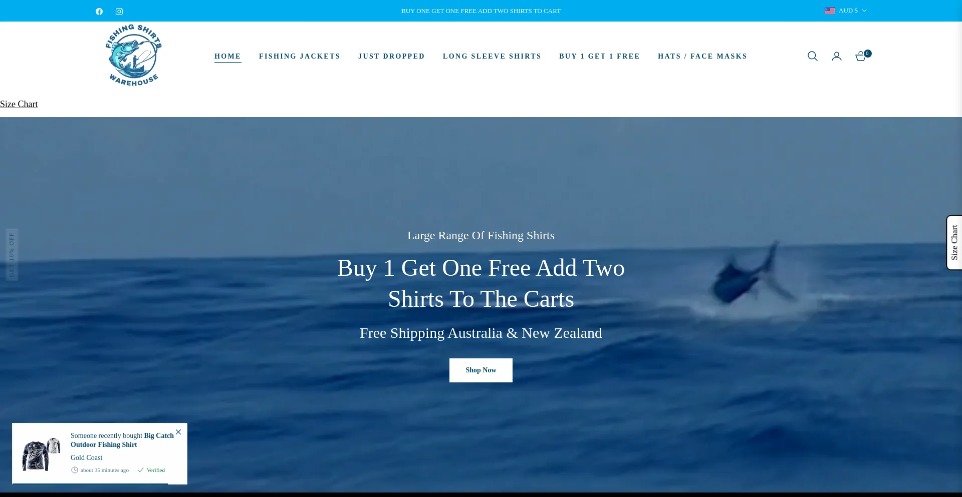 Website screenshot of Fishingshirtwarehouse.com