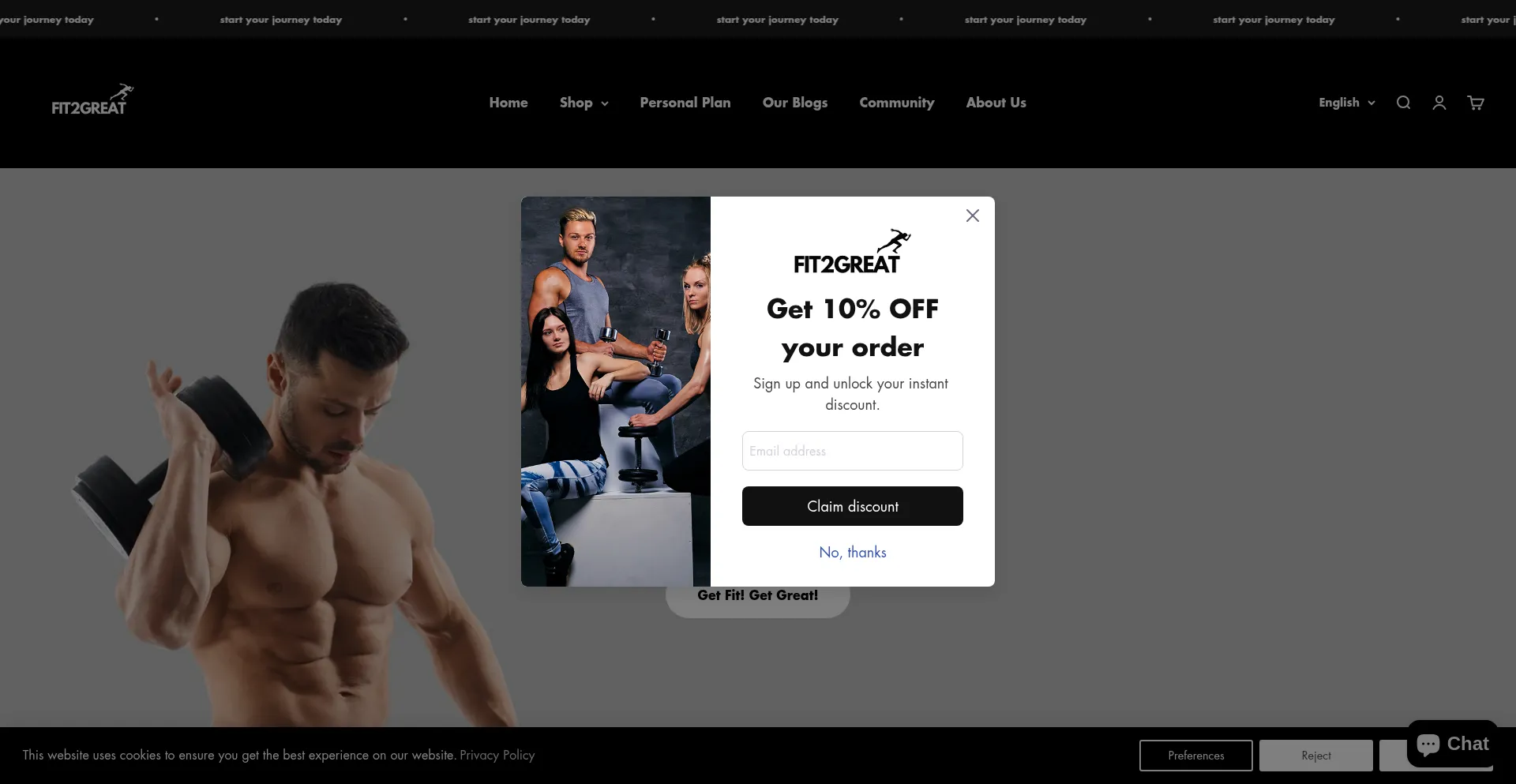 Website screenshot of Fit2great.com
