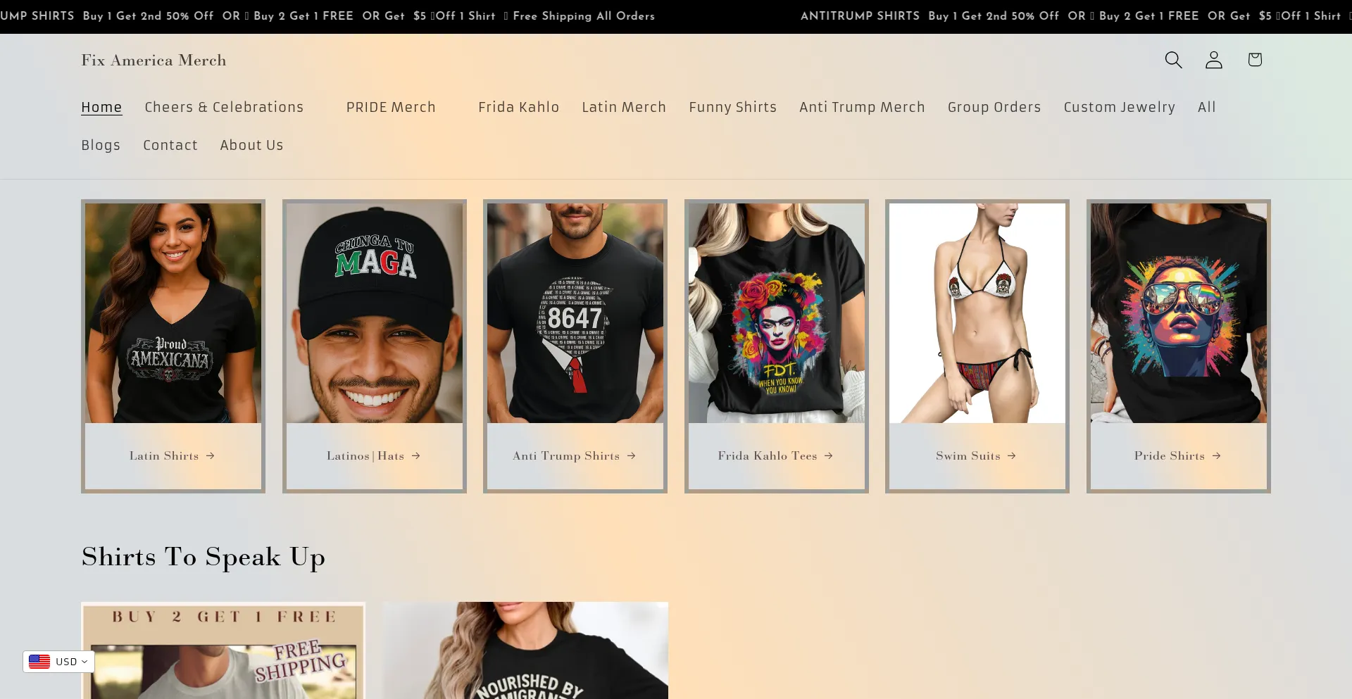 Website screenshot of Fixamericamerch.com