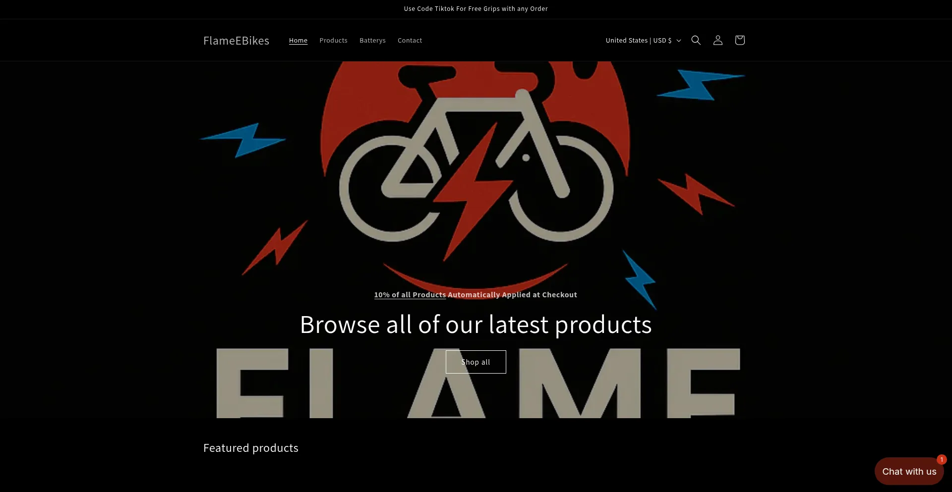 Website screenshot of Flameebikes.com
