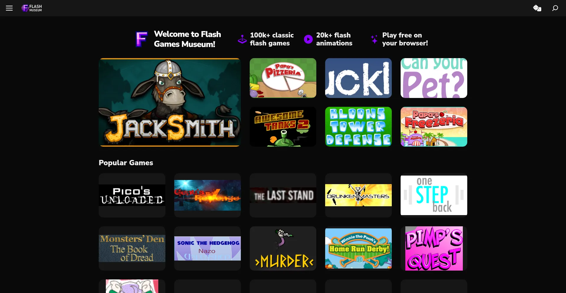 Website screenshot of Flashmuseum.org