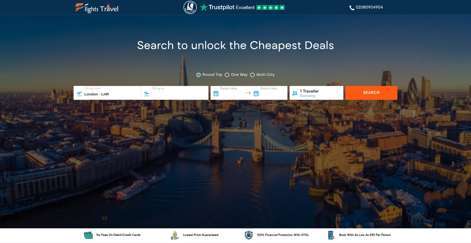 Website screenshot of Flightstravel.co.uk