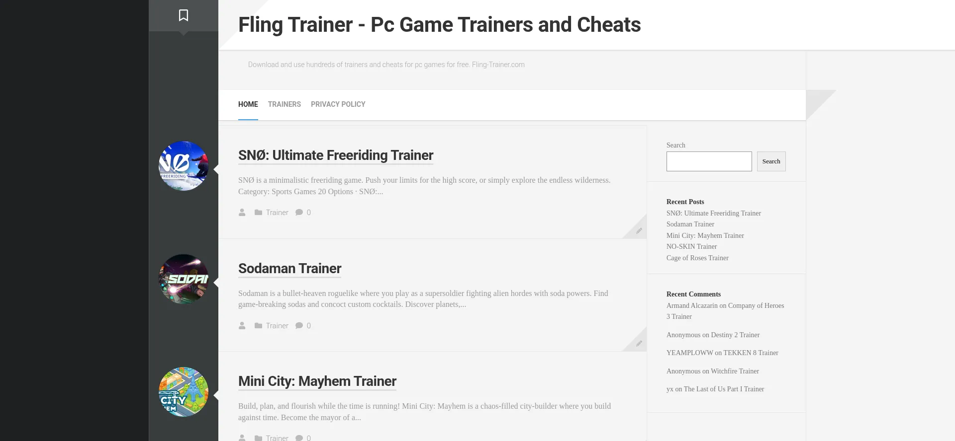 Website screenshot of Fling-trainer.com