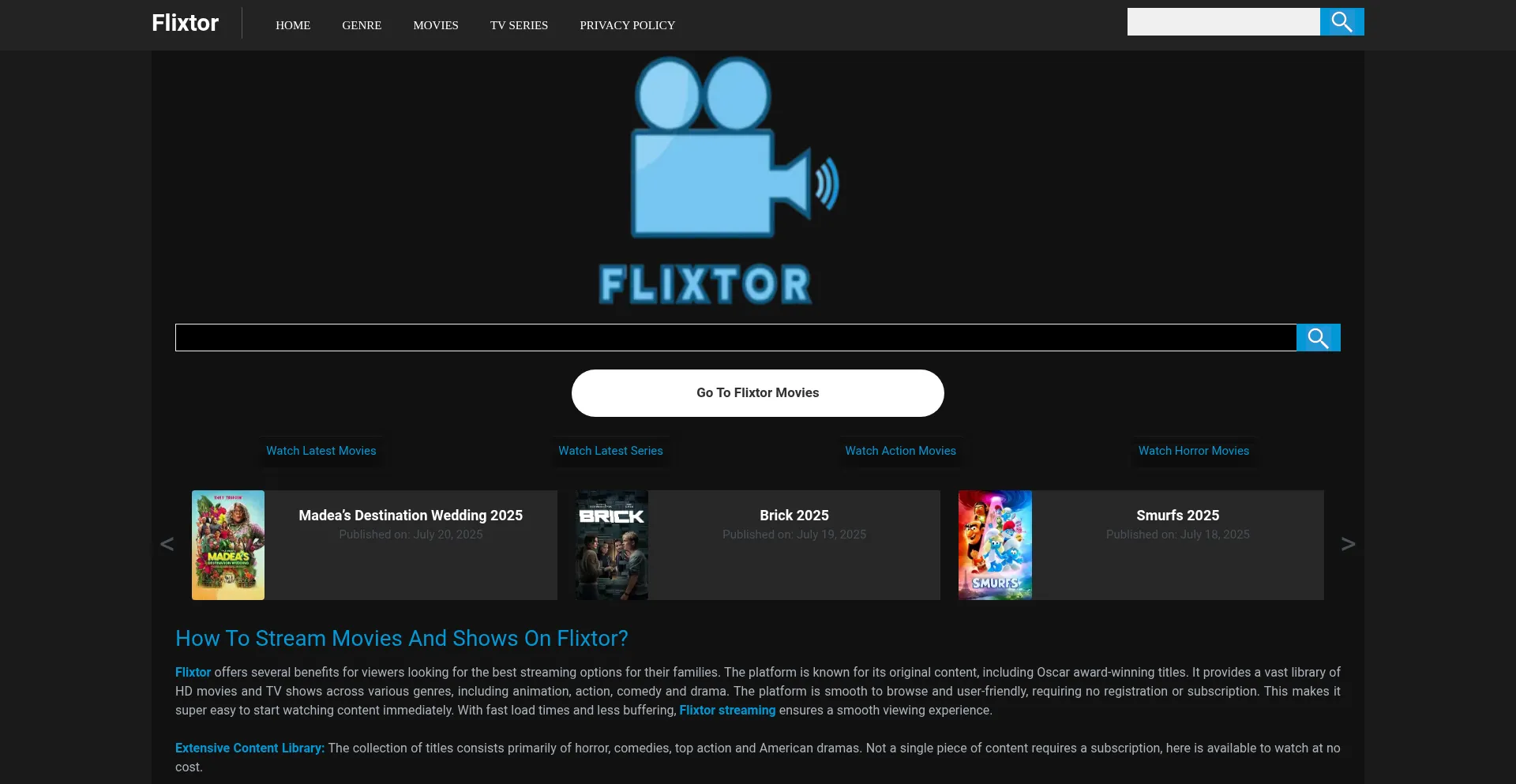Website screenshot of Flixtor.studio