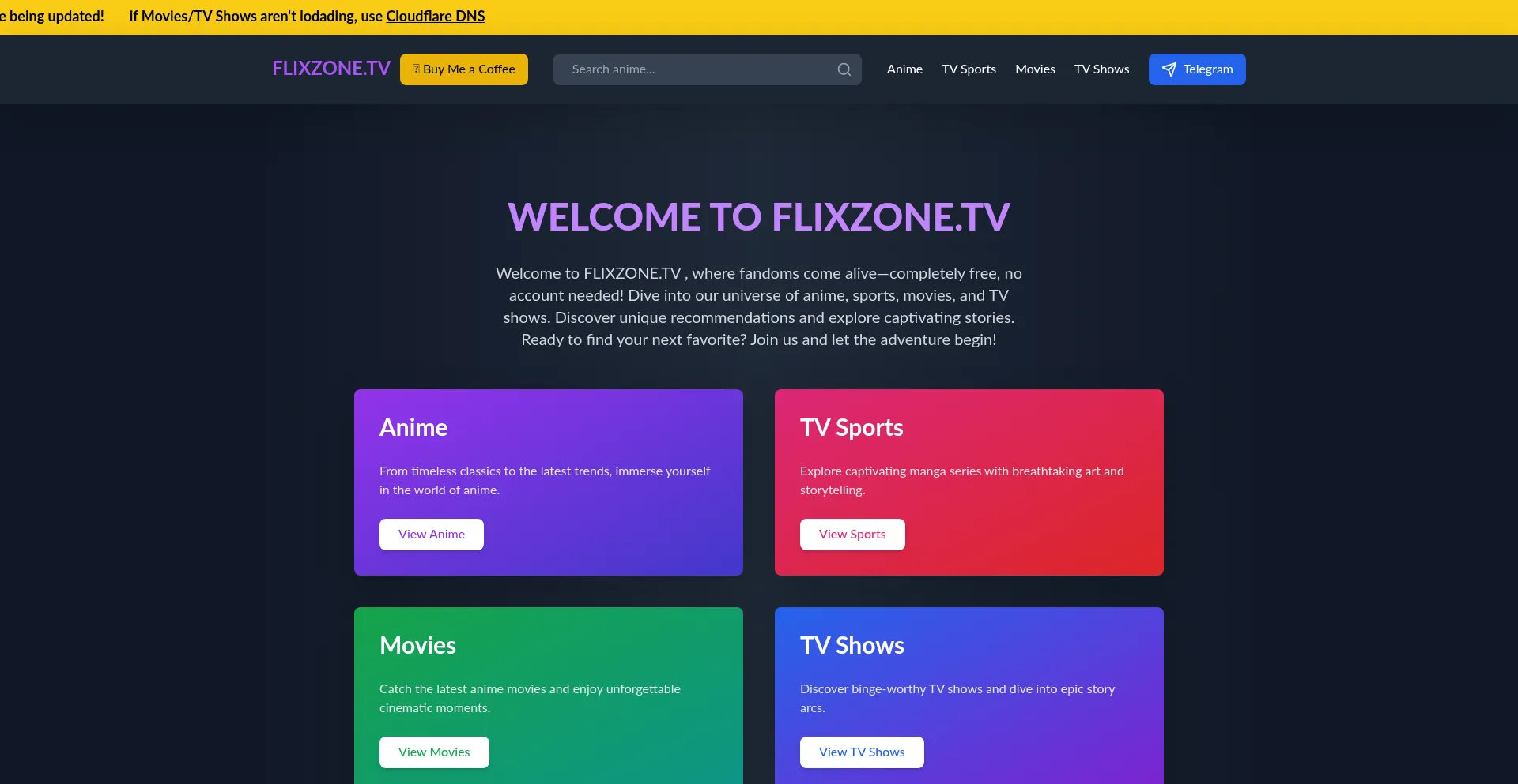 Website screenshot of Flixzone.tv