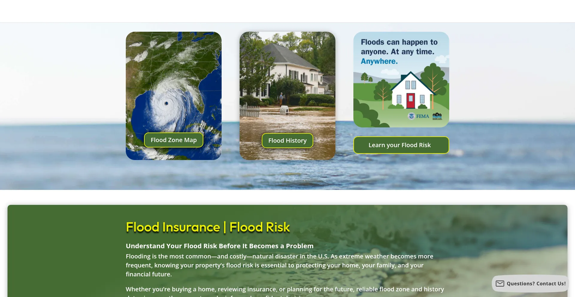 Website screenshot of Floodhistory.com