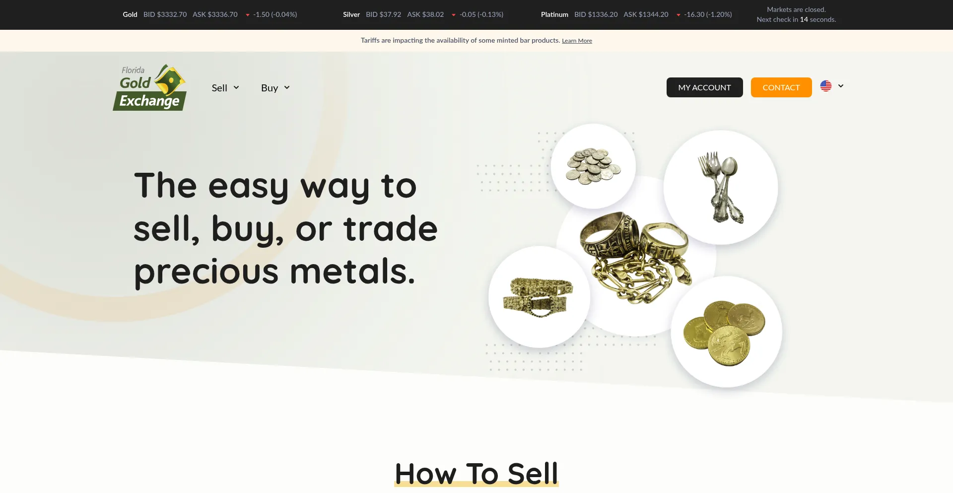 Website screenshot of Floridagoldexchange.com