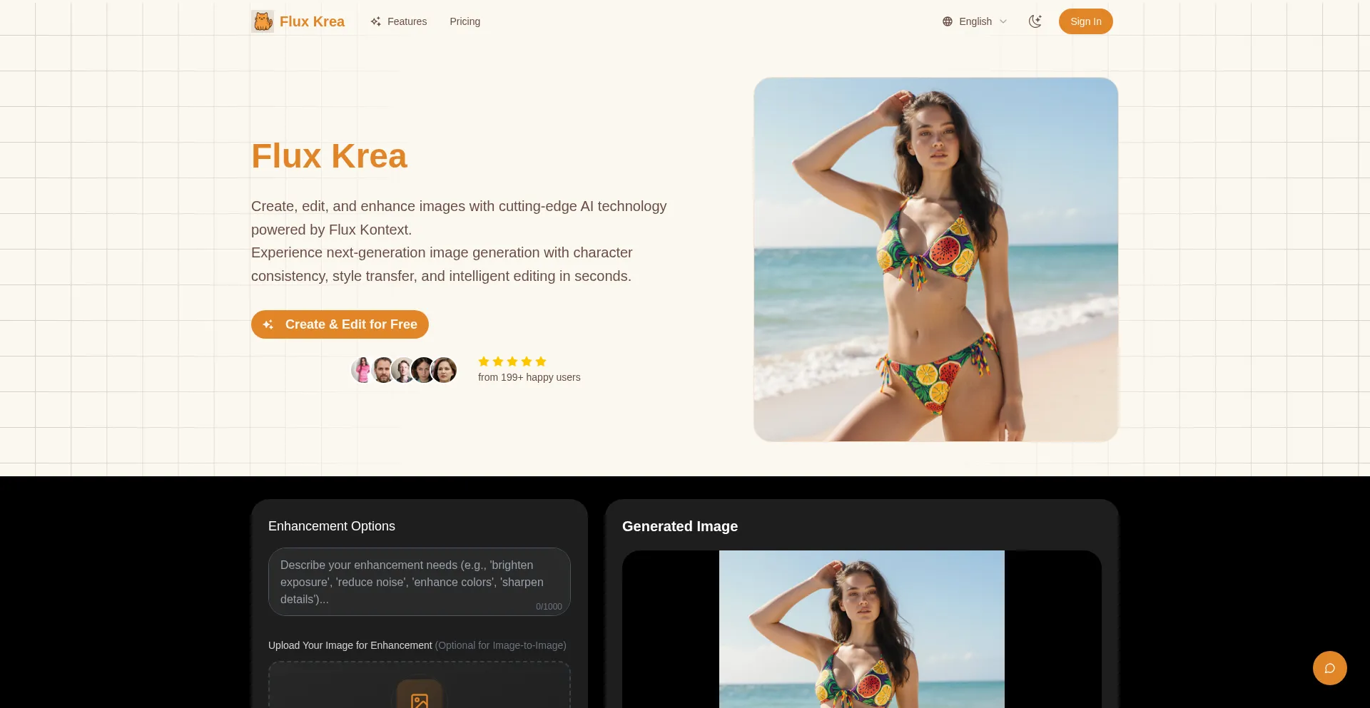 Website screenshot of Fluxkrea.live