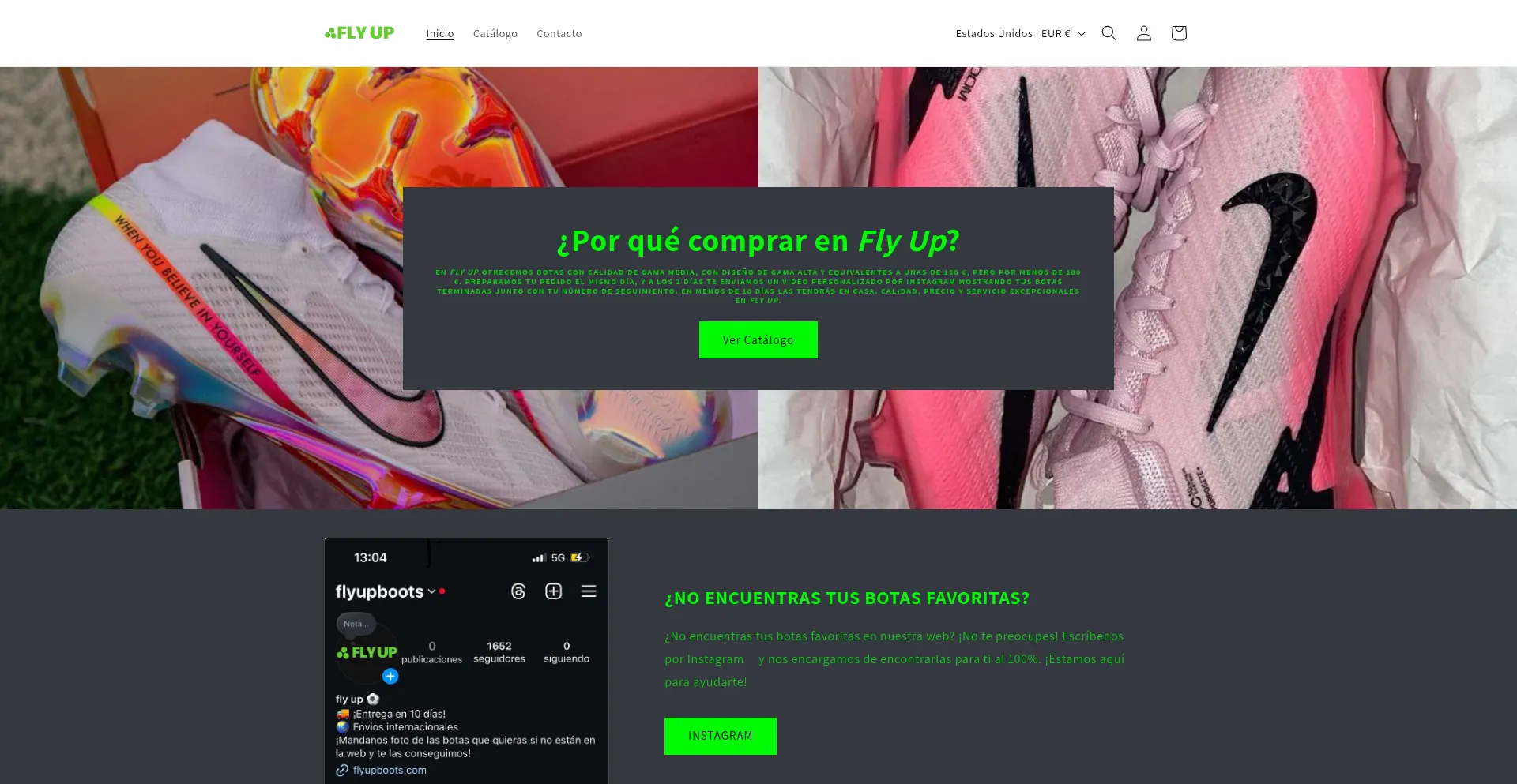 Website screenshot of Flyupboots.com