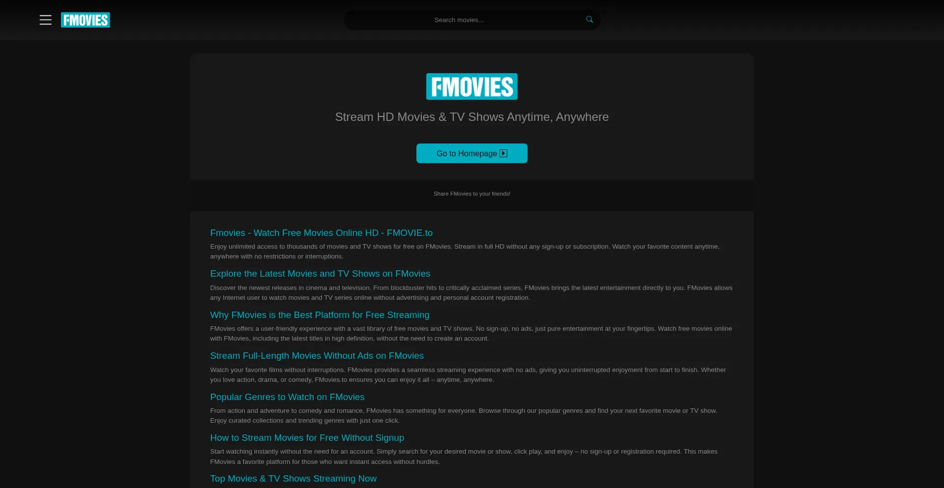 Website screenshot of Fmoviess.ink