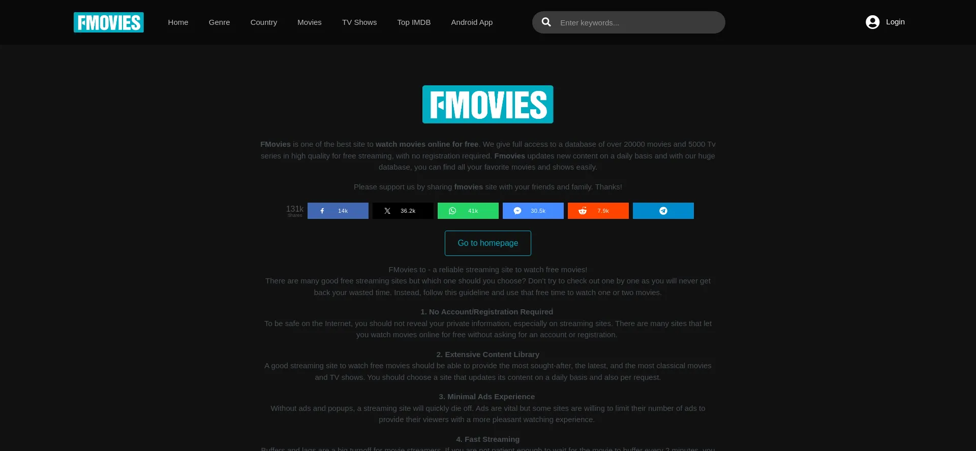 Website screenshot of Fmoviesto.cc