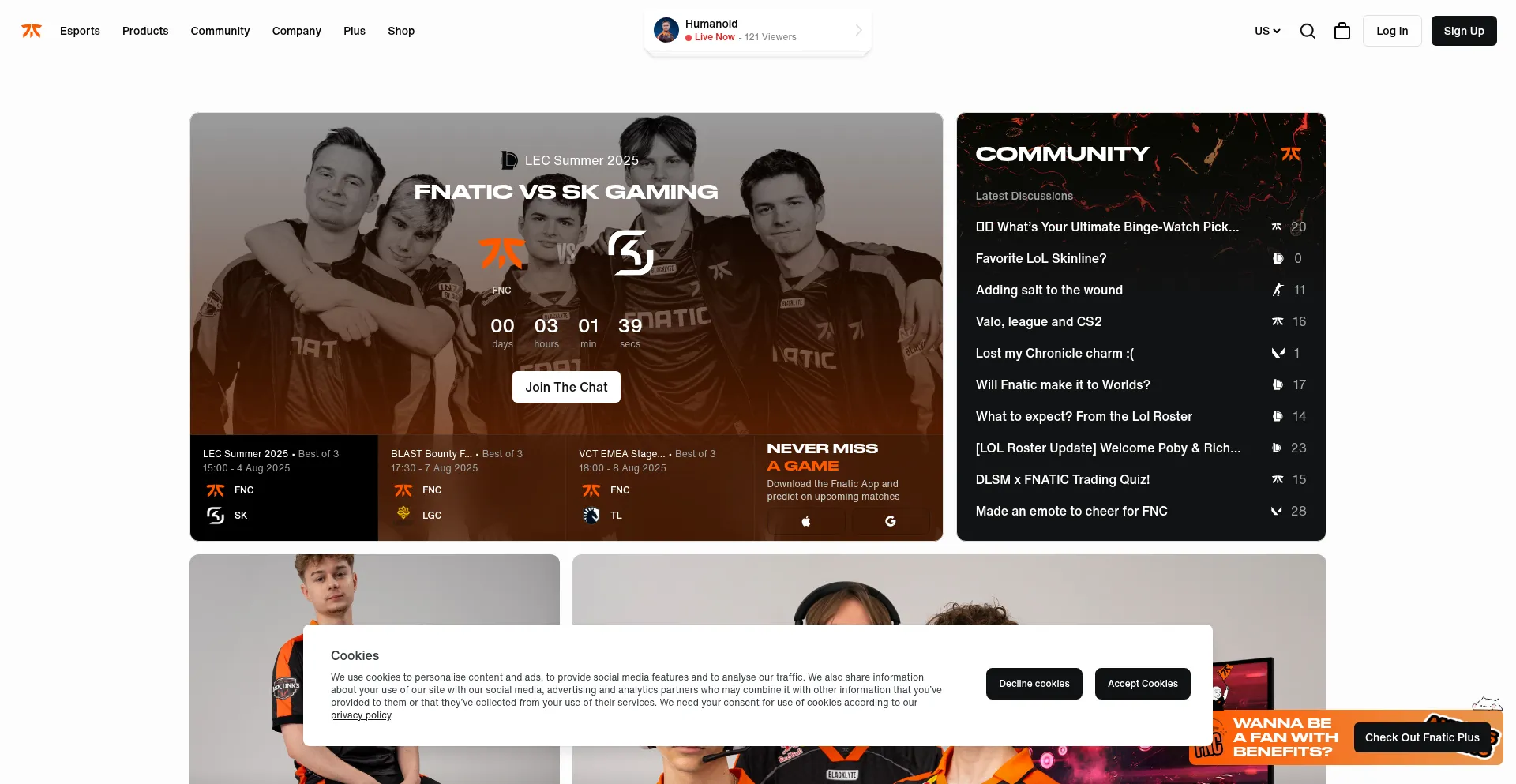 Website screenshot of Fnatic.com