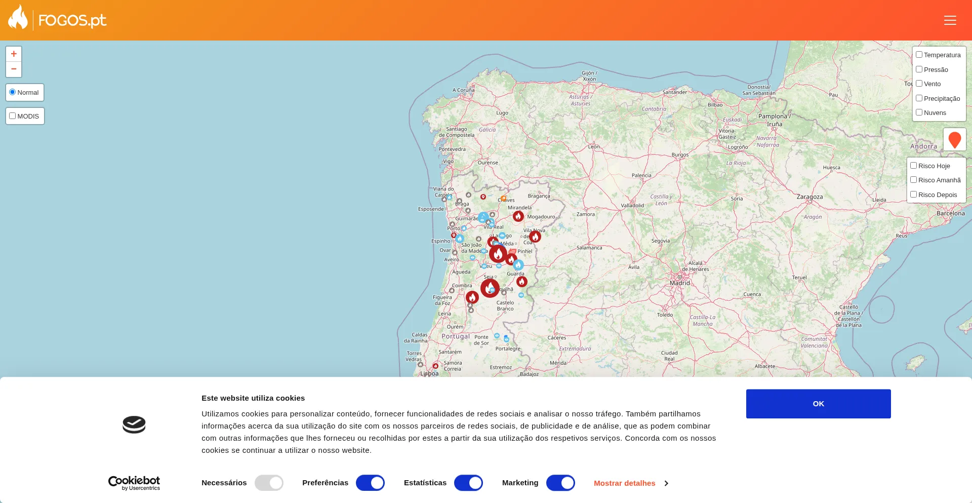 Website screenshot of Fogos.pt