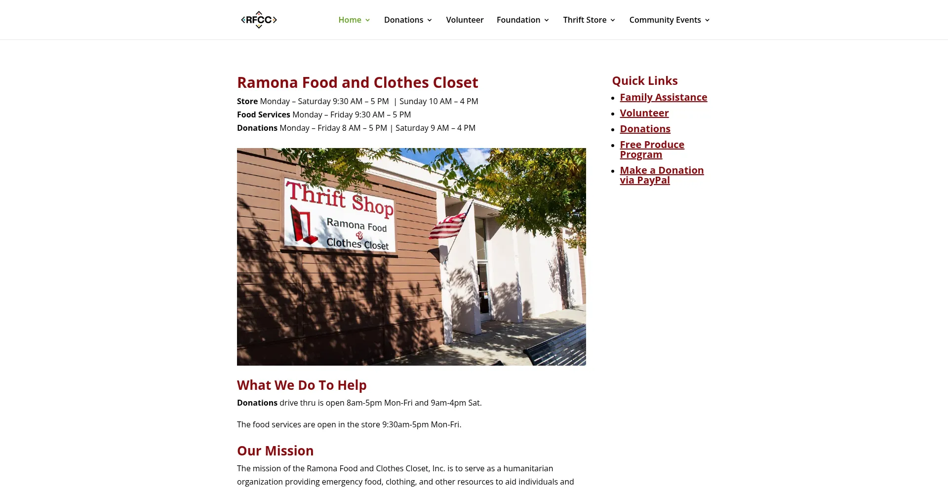 Foodandclothescloset.org Screenshot