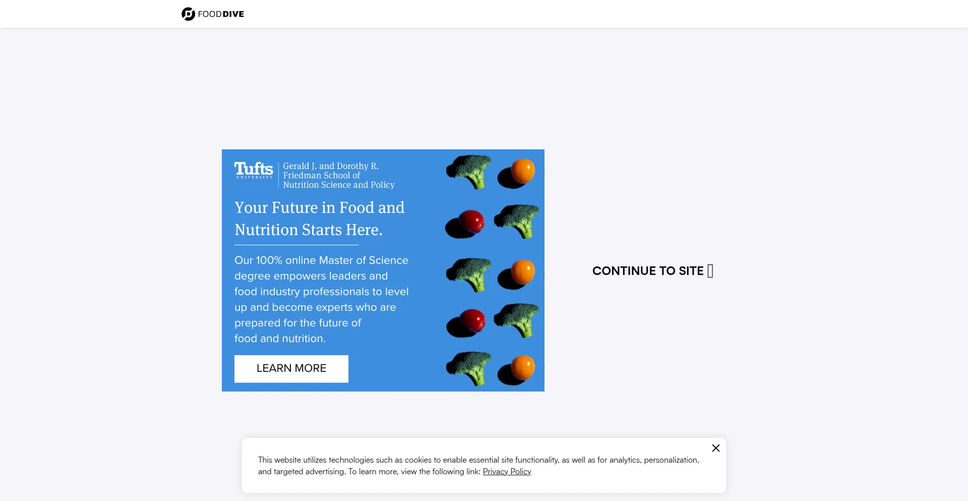 Website screenshot of Fooddive.com