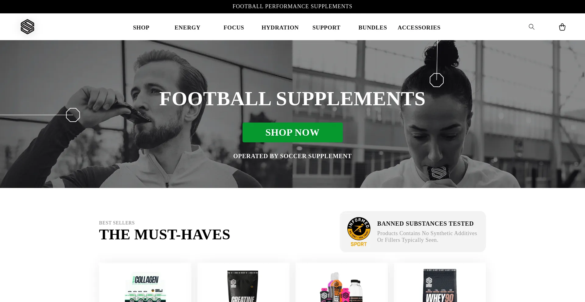 Website screenshot of Footballsupplements.com