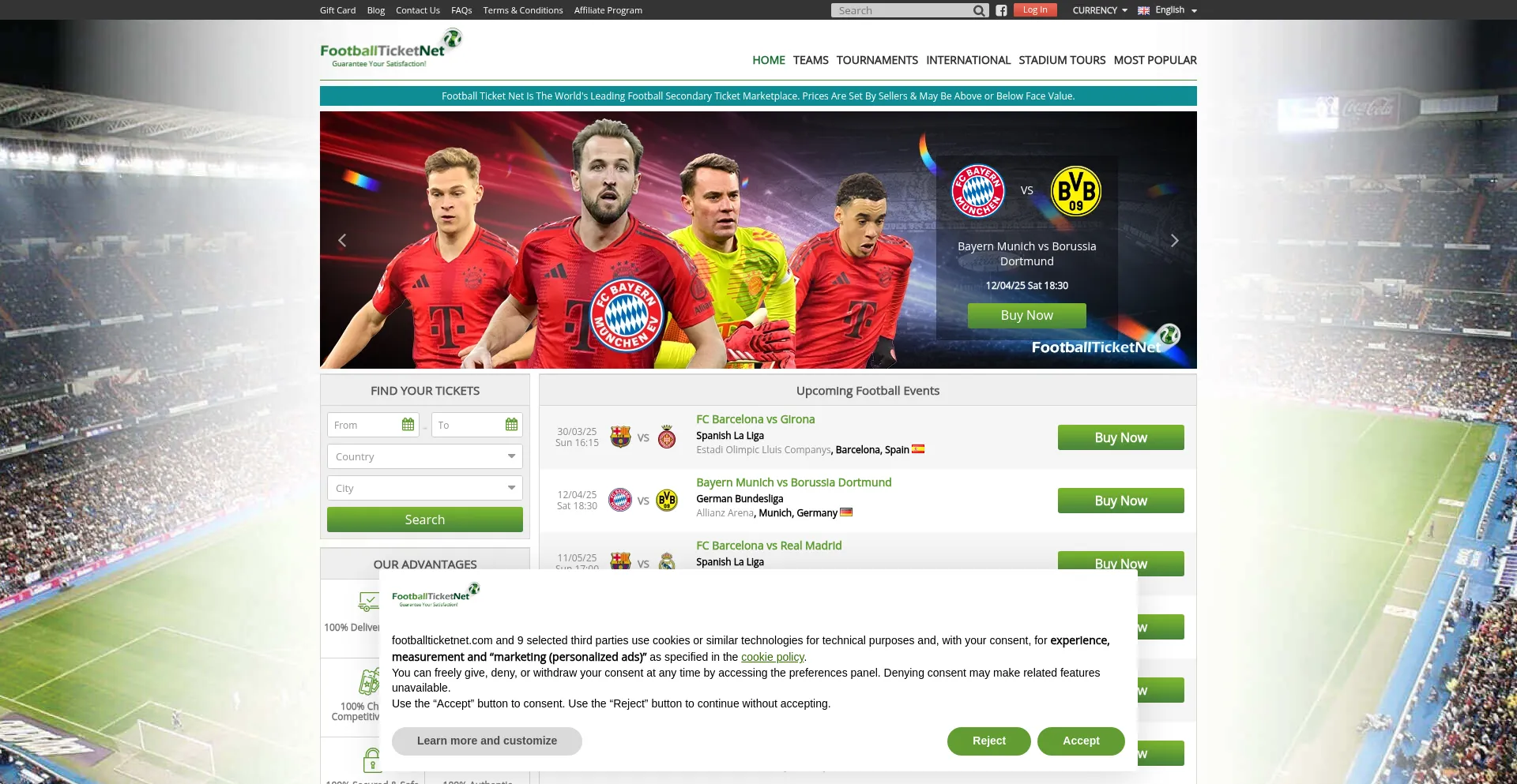 Website screenshot of Footballticketnet.com