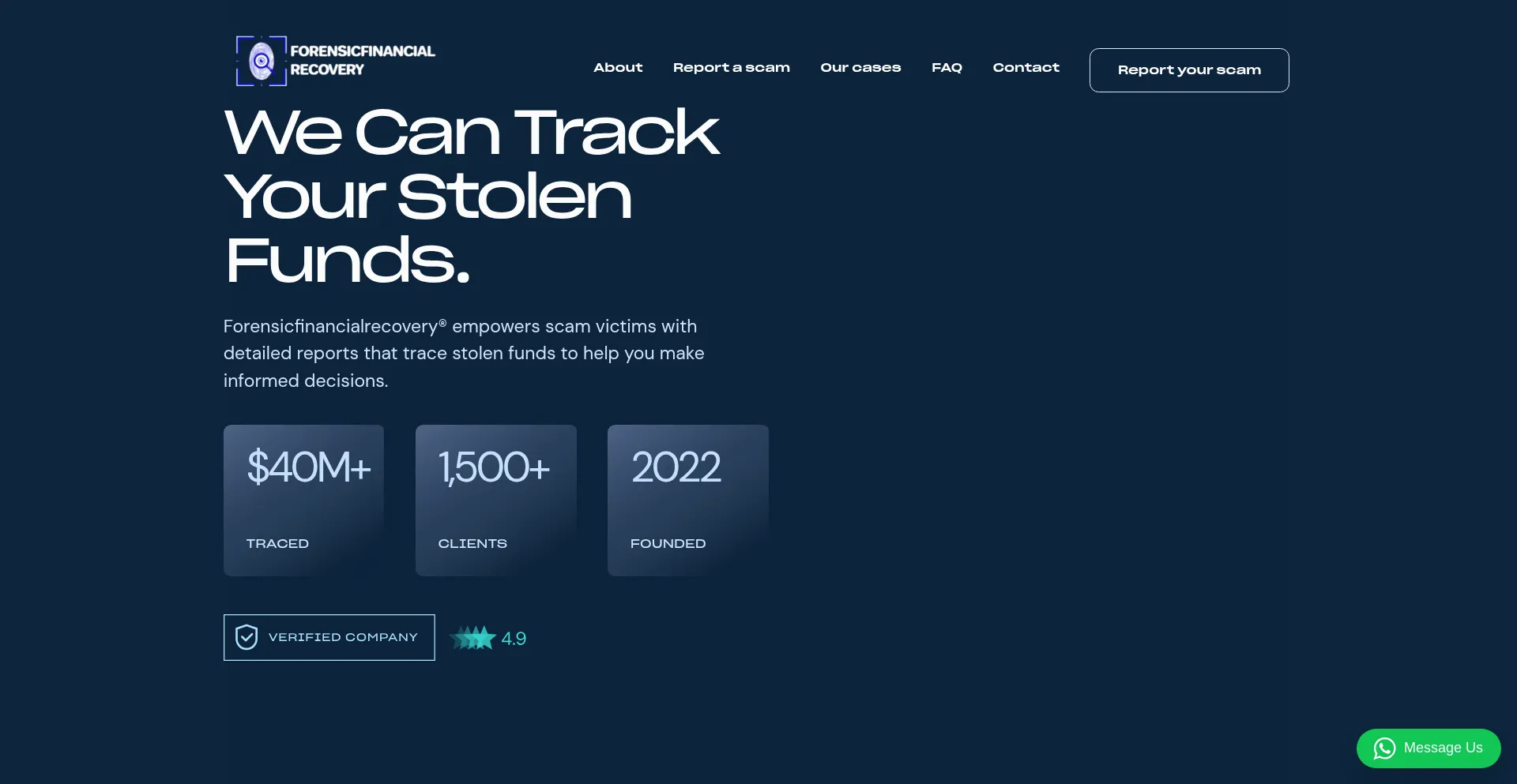 Website screenshot of Forensicfinancialrecovery.com