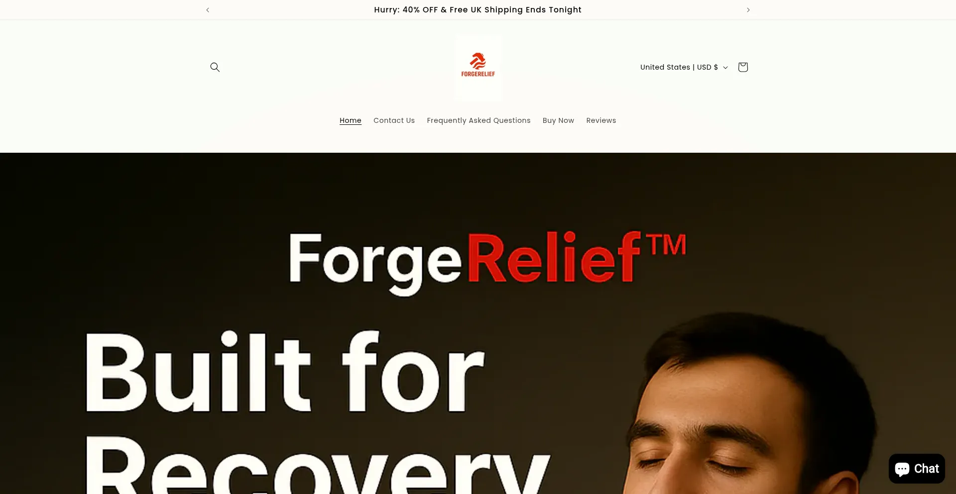 Website screenshot of Forgerelief.com
